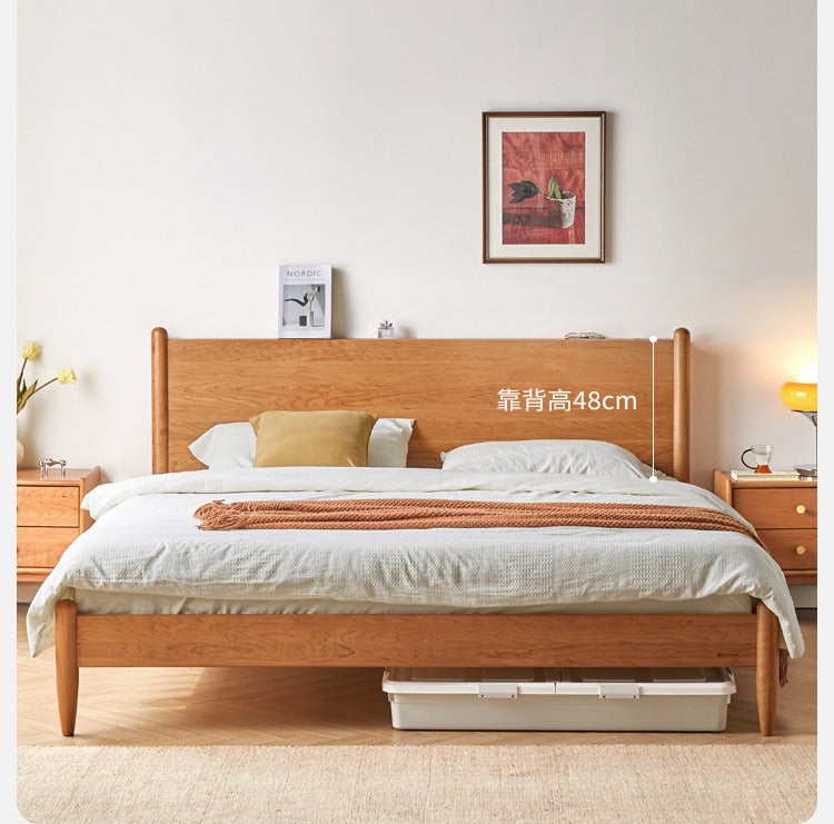 Solid Oak, Black Walnut & Cherry Wood Bed Frame - Handcrafted Queen Size Wooden Bed with Sturdy Slat Support - Perfect for Master Bedroom, Guest Room or Rustic Cabin Decor