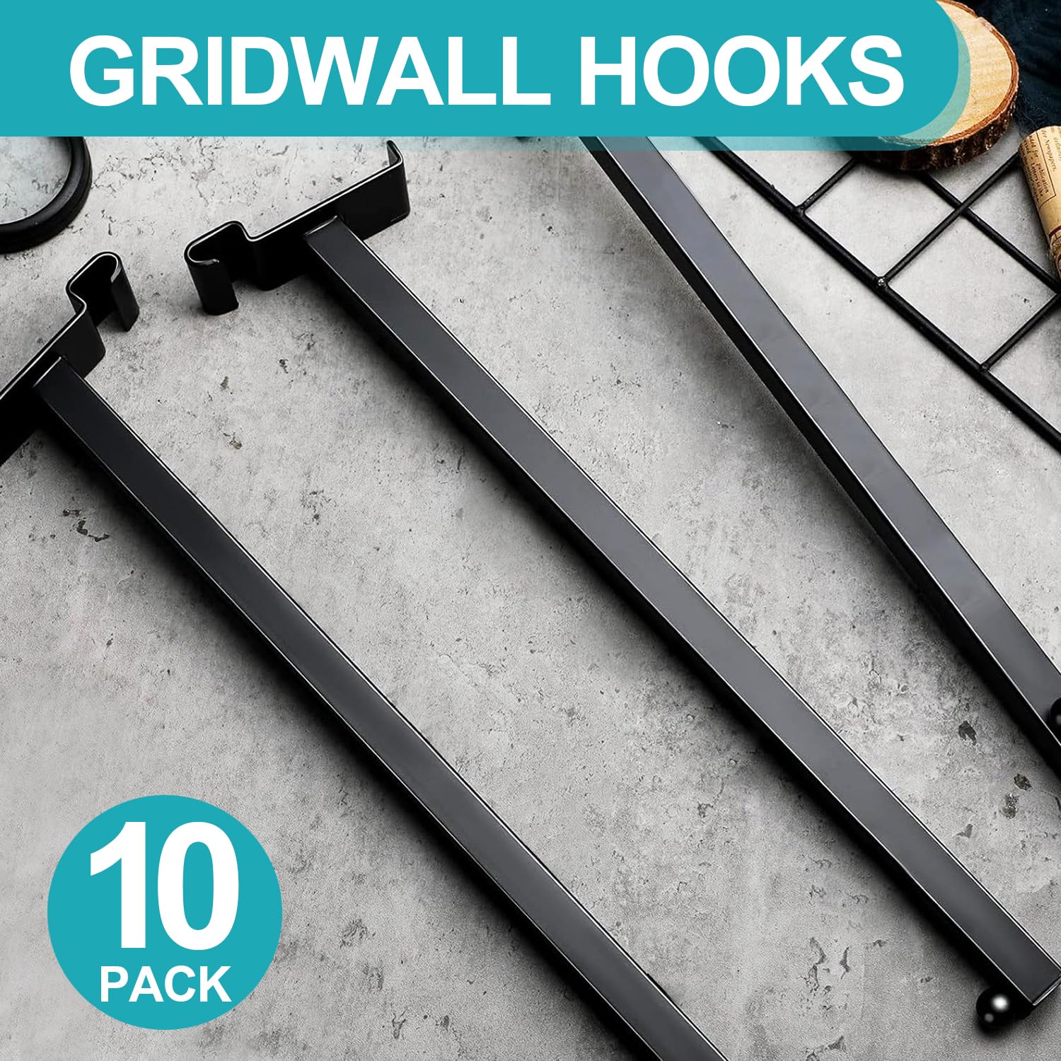 10 Pack Black Straight Arm Faceout Gridwall Hooks - 15.75 Inch Heavy Duty Wire Grid Wall Hangers for Retail Display & Store Organization - Perfect for Clothing, Jewelry, and Accessory Displays
