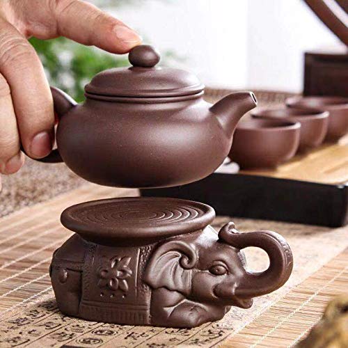 Handmade Yixing Purple Clay Teapot Pad - Chinese Kung Fu Ceramic Elephant Teapot Holder & Tea Pet - Zisha Clay Tea Tray Decor for Gongfu Tea Ceremony - Perfect for Home, Office Tea Set (Purple)