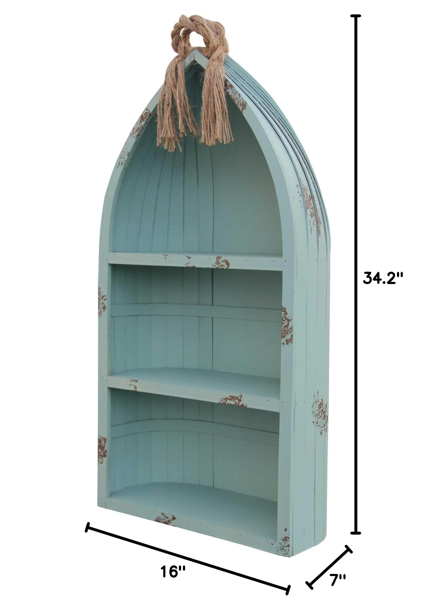 Distressed Blue Canoe Hanging Shelf - Rustic Wall Decor for Bathroom, Kitchen, or Nursery Storage | Handmade Wooden Floating Shelves for Home Organization