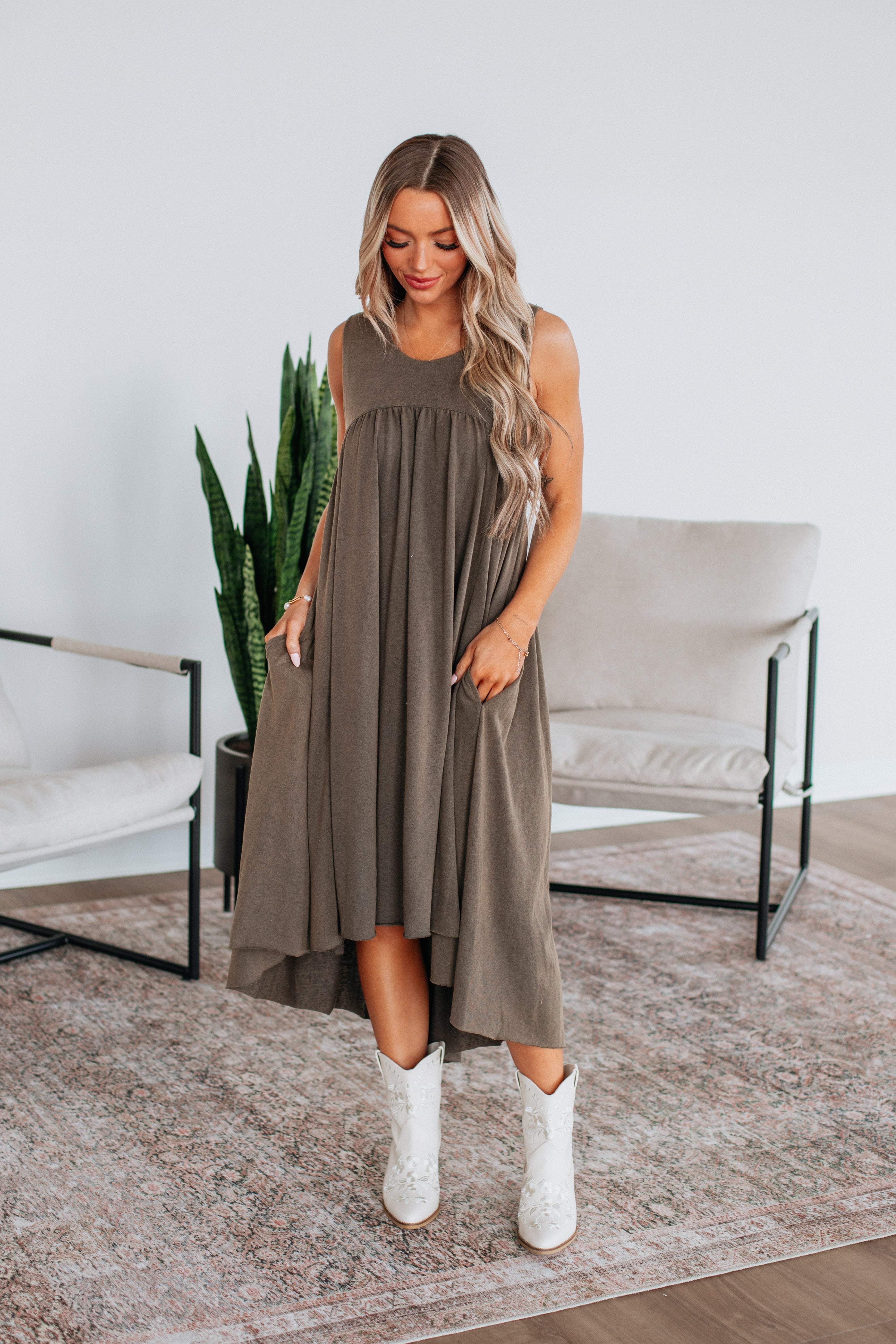 Ariella Midi Dress in Ash - Elegant Casual & Party Wear for Women | Perfect for Office, Date Night & Special Occasions