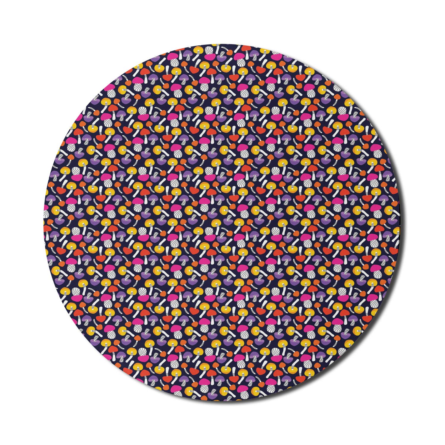 Ambesonne Round Non-Slip Gaming Mouse Pad - 8 Inch Colorful Mushroom Design with Abstract Toadstools Illustration - Thick Rubber Computer Mouse Mat for Office & Home Use - Perfect for Work, Gaming & Decor