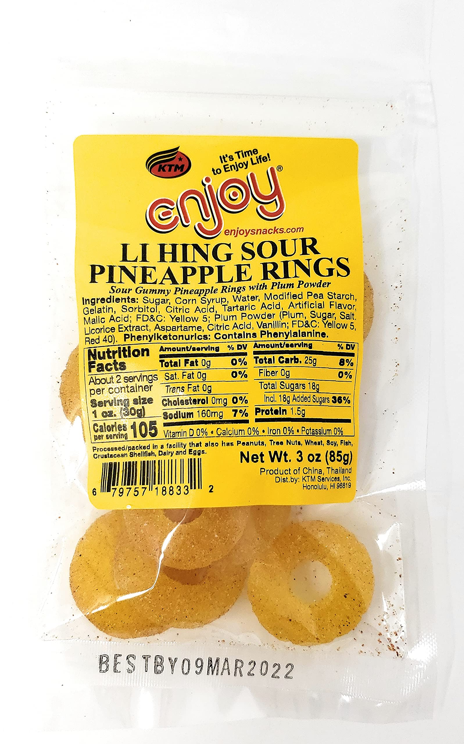 Li Hing Sour Pineapple Rings Snacks 3oz - Hawaiian Style Dried Fruit Candy for Parties, Gifts & On-the-Go Snacking