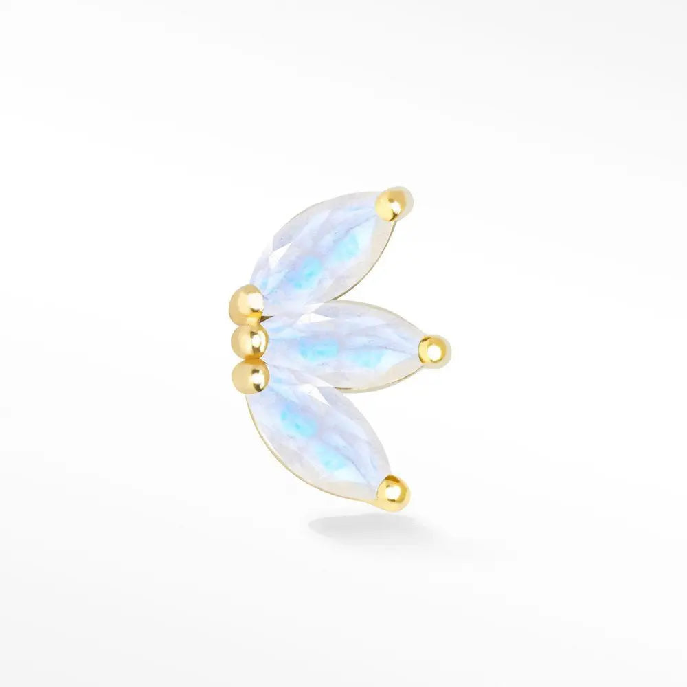 14k Yellow Gold Moonstone Flat Back Earrings – Baby Lotus Design for Women | Perfect for Everyday Wear, Gifts & Special Occasions
