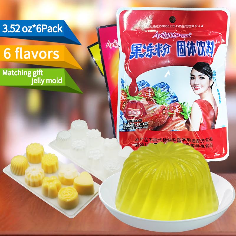 Bailinhou Crystal Konnyaku Jelly Powder 100g - Mix Fruit Flavor for Jelly, Noodles & Milkshakes (Pack of 6) | Vegan Dessert, Bubble Tea Topping & Asian Snack Ingredient
