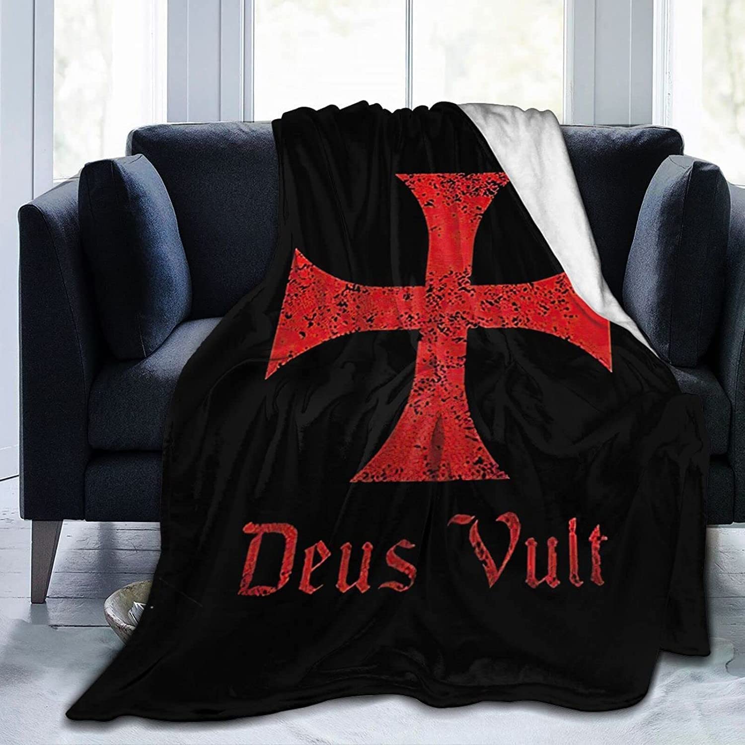 Custom Personalized Deus Vult Knights Templar Cross Throw Blanket - Soft Fleece Blanket for Adults & Kids - Perfect for Sofa, Bed, Couch, Gift & Home Decor
