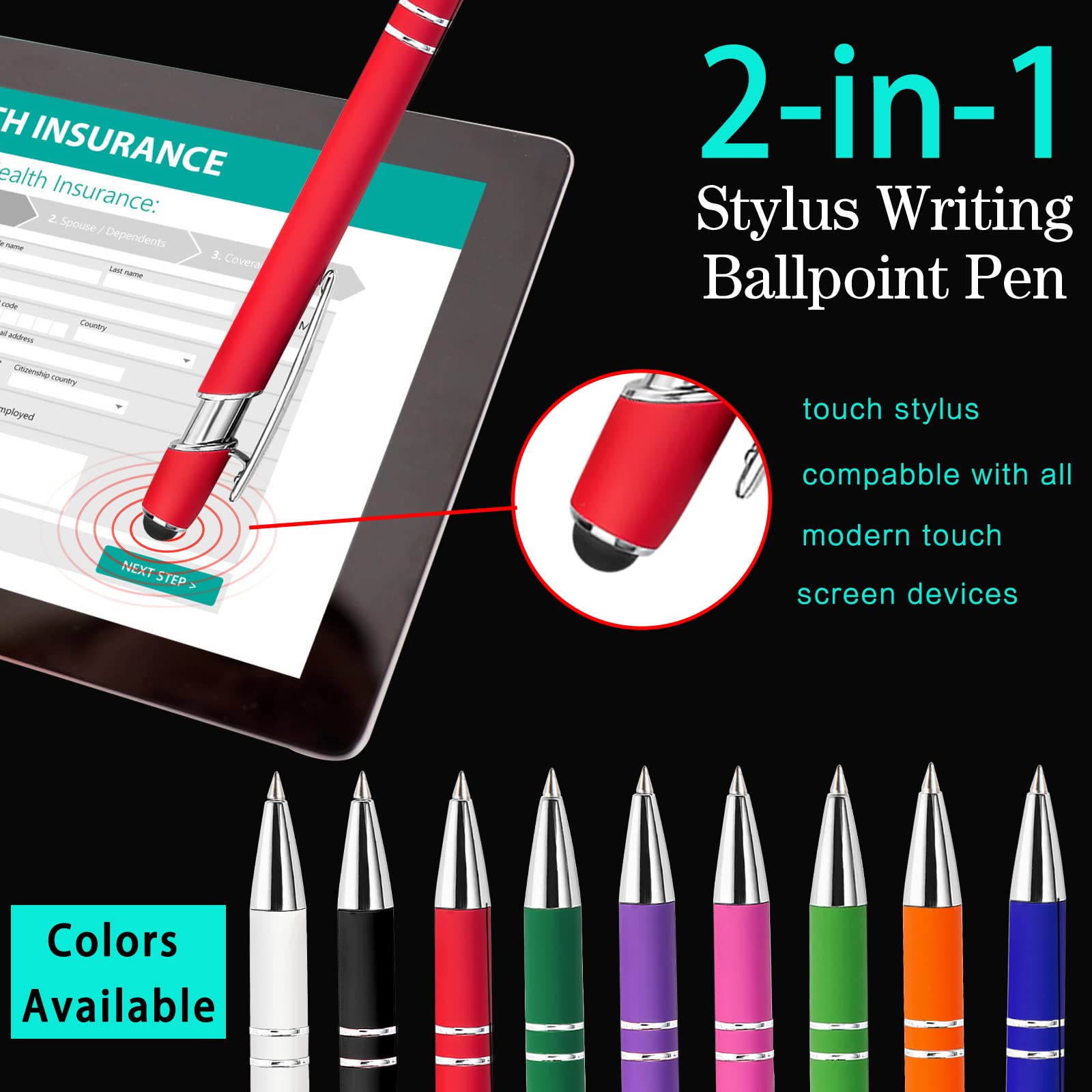 500 Bulk Custom Engraved Ballpoint Pens with Stylus Tip - Retractable Multi-Color Business Pens with Black Ink for Office, Graduation Gifts & Journaling - Premium Personalized Writing Pens for Professionals & Students