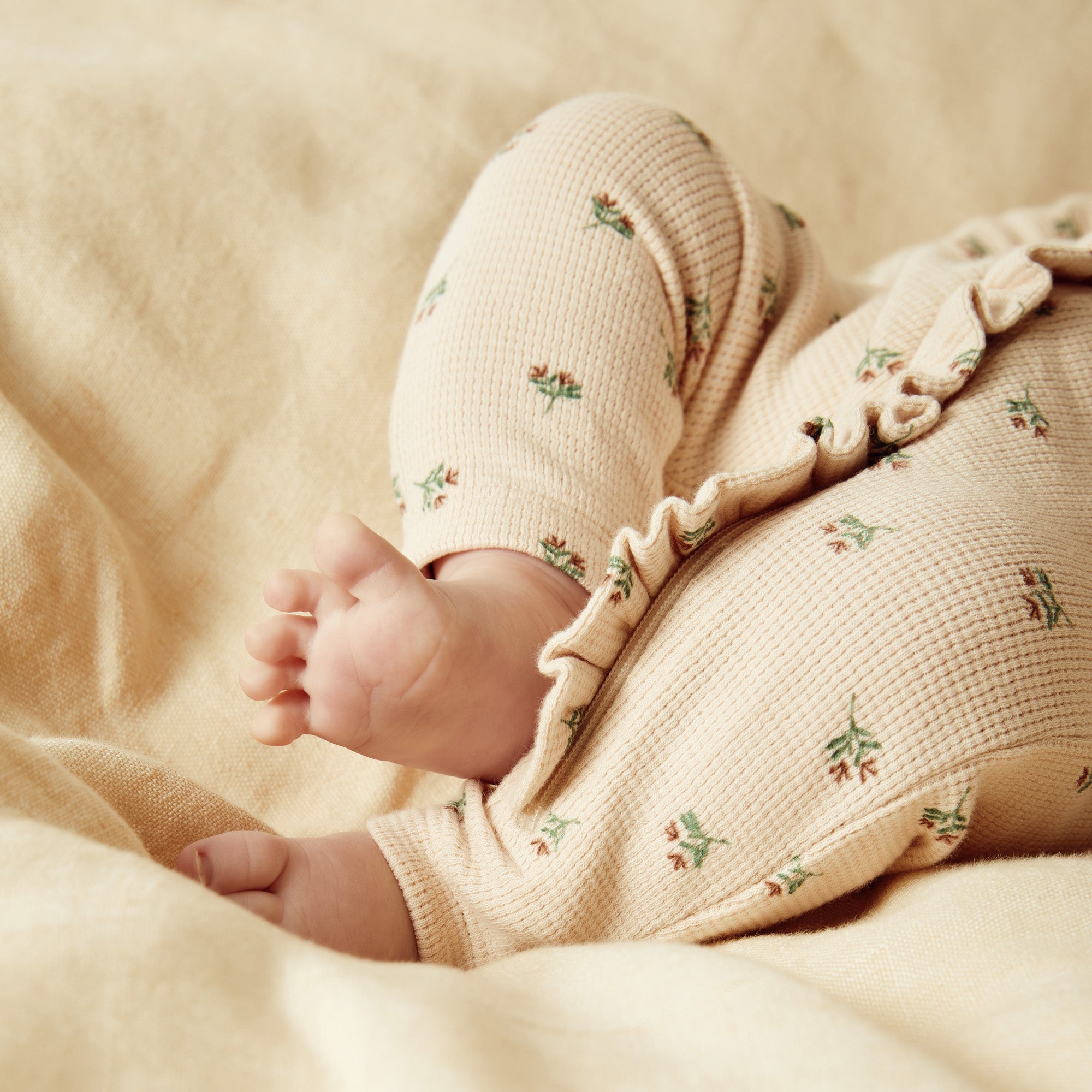Emily Floral Organic Cotton Waffle Ruffle Zipsuit Baby Romper - Soft & Breathable for Newborns, Infants & Toddlers - Perfect for Playdates, Daycare & Family Outings