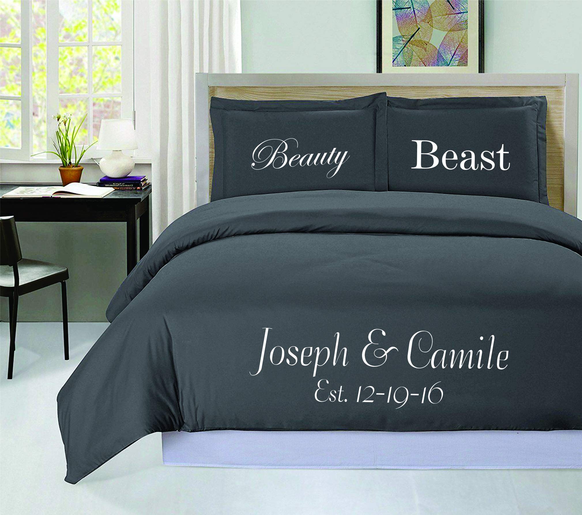 Custom Duvet Cover Set - Personalized Bedding with Monogram - King/Queen Size Luxury Cotton Duvet Cover - Perfect Anniversary Gift, Wedding Gift for Couples - Ideal for Master Bedroom, Guest Room & Honeymoon Suite Decor