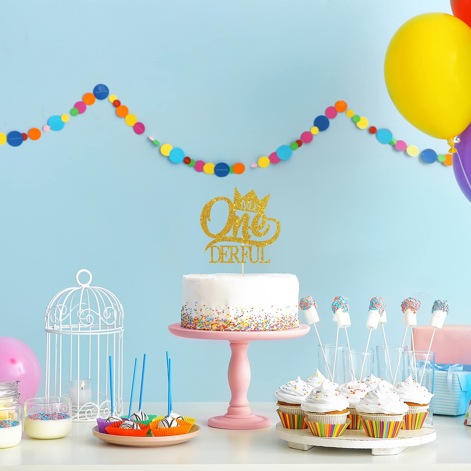 Mr. Onederful Gold Glitter Cake Topper - Happy Birthday Little Man Cake Decorations for 1st Birthday Party Supplies | Perfect for Baby Boy's First Birthday, Gender Reveal & Themed Celebrations
