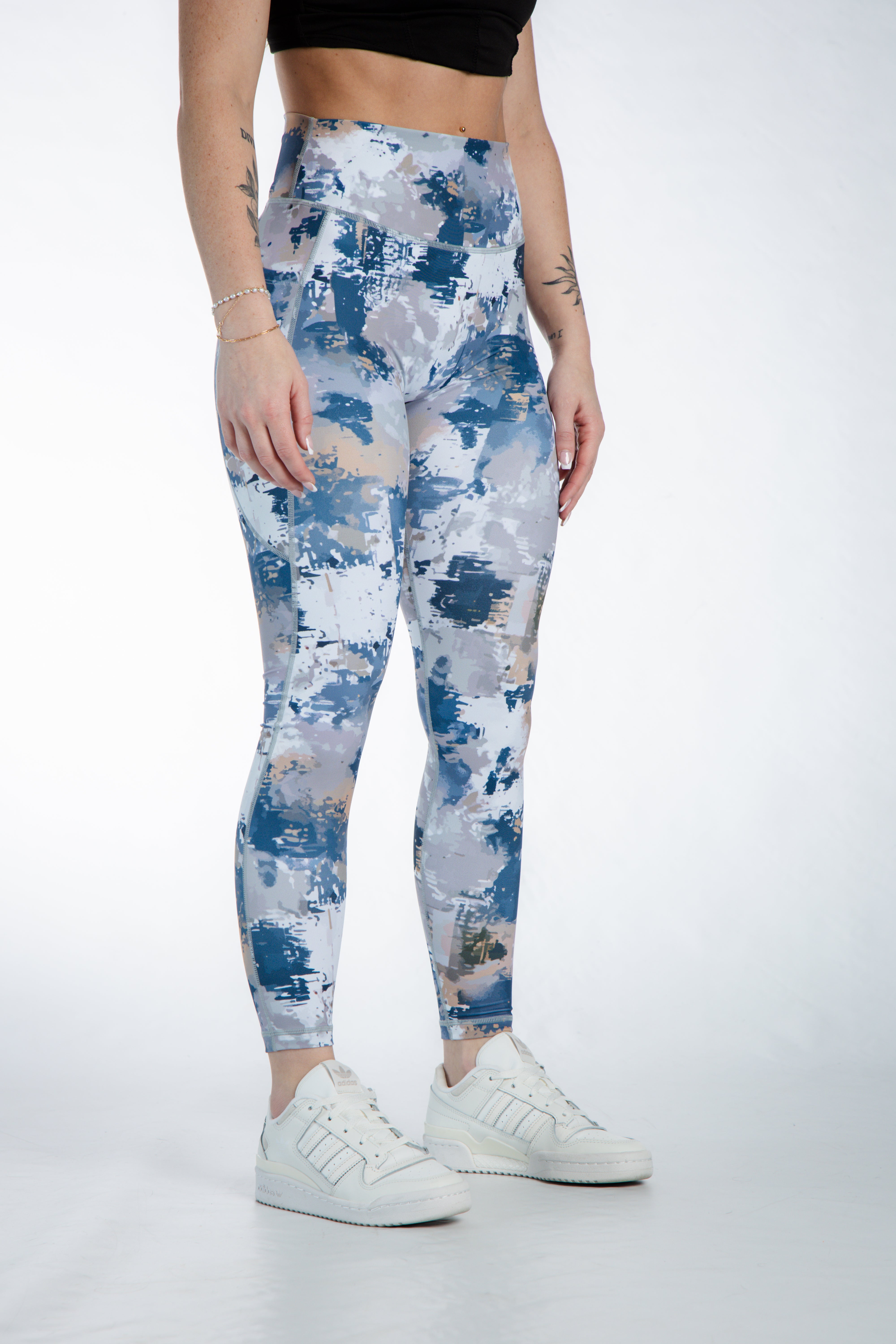 Empowered High-Waist Yoga Leggings with Pockets - Blue & Tan | Workout, Running & Everyday Wear