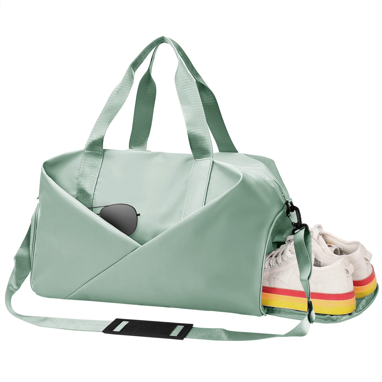KKUYT 35L Waterproof Gym & Travel Duffel Bag for Women & Men - Dry/Wet Separated Compartments, Shoe Pocket - Perfect for Sports, Airplane Carry-On & Weekend Trips (Green)