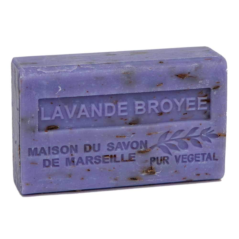Organic Shea Butter French Soap Bar - Authentic Marseille Soap with Crushed Lavender Fragrance - 125g - Moisturizing & Aromatherapy for Bath, Shower & Gift Giving