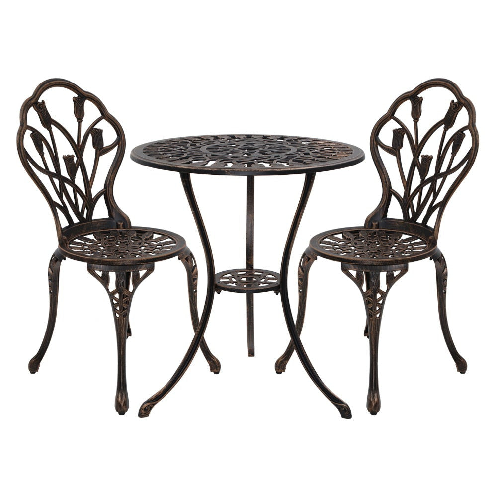 3-Piece Outdoor Bistro Set - Cast Aluminum Patio Table and Chairs in Bronze Finish for Garden, Balcony & Backyard Dining