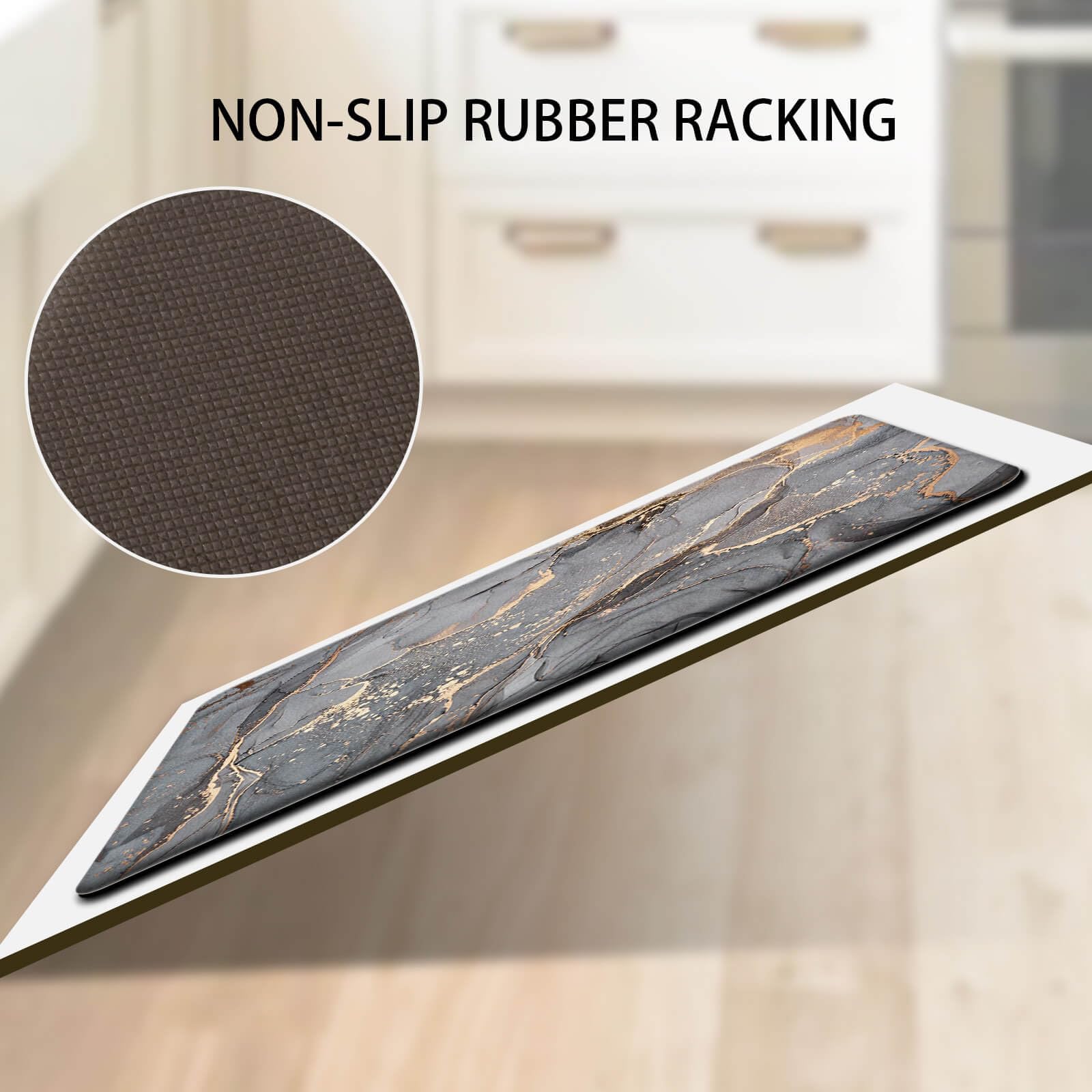 Premium Anti-Fatigue Kitchen Mat Set of 2 - Non-Slip Waterproof Memory Foam Floor Mats for Kitchen & Laundry Room (Grey with Gold Trim) - Comfortable Cushioning for Standing, Cooking & Cleaning