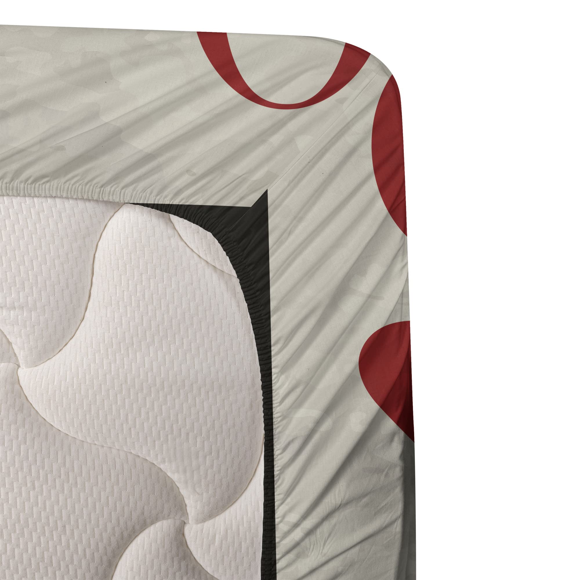 Ambesonne Queen Sheet Set 4-Piece - Retro Vintage Playing Card Design with Poker & Casino Theme - Fitted & Flat Sheets + Pillowcases - Vermilion Beige Bedding for Adults & Teens - Perfect for Game Rooms, Themed Bedrooms & Casino Lovers