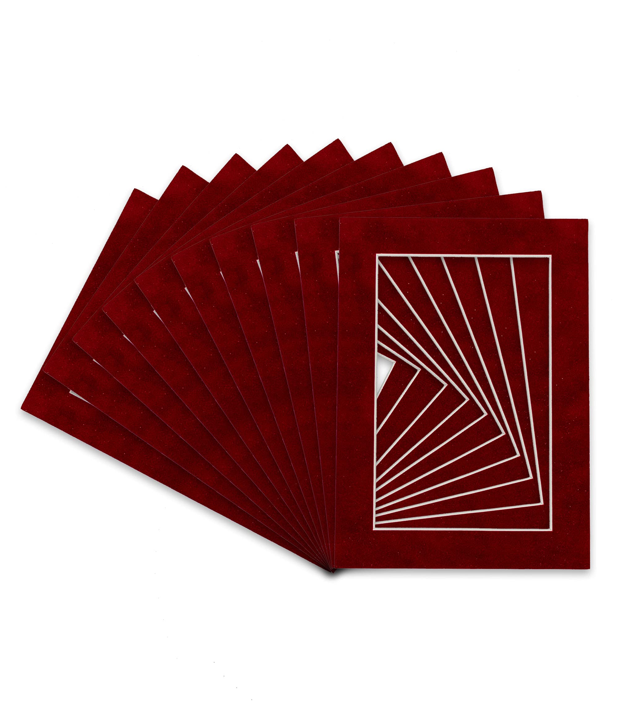 8.5x11 Inch Acid-Free Suede Picture Mat Board - Precut Bright Red Bevel Cut Mats for 5.5x8.5 Inch Photos & Art - Pack of 10 - Perfect for Framing, Scrapbooking, and Home Decor Display