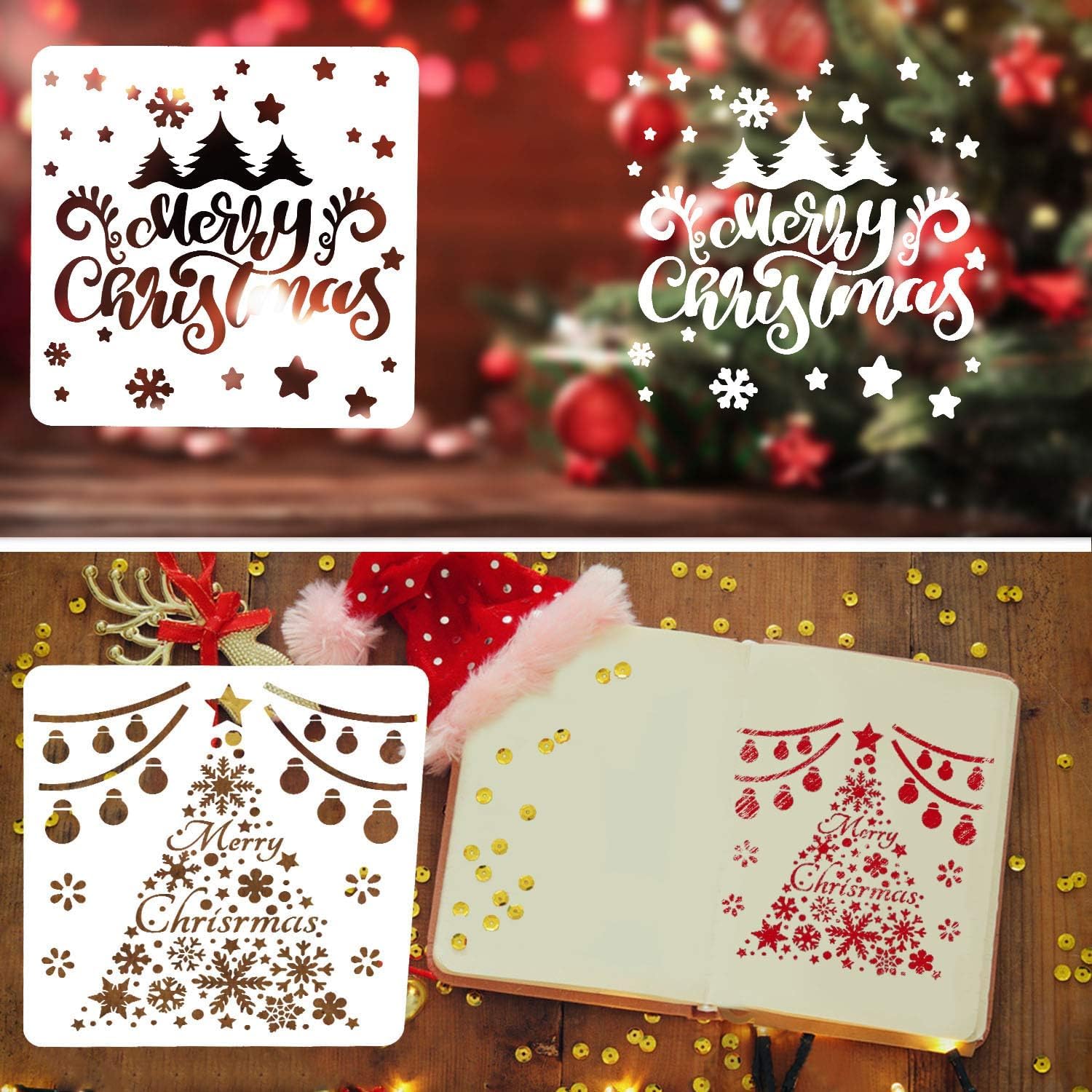 Christmas Stencils for Painting and Drawing - Holiday Craft Supplies Kit for Card Making, Scrapbooking, Window & Glass Decor - Perfect for DIY Christmas Gifts & Home Decoration