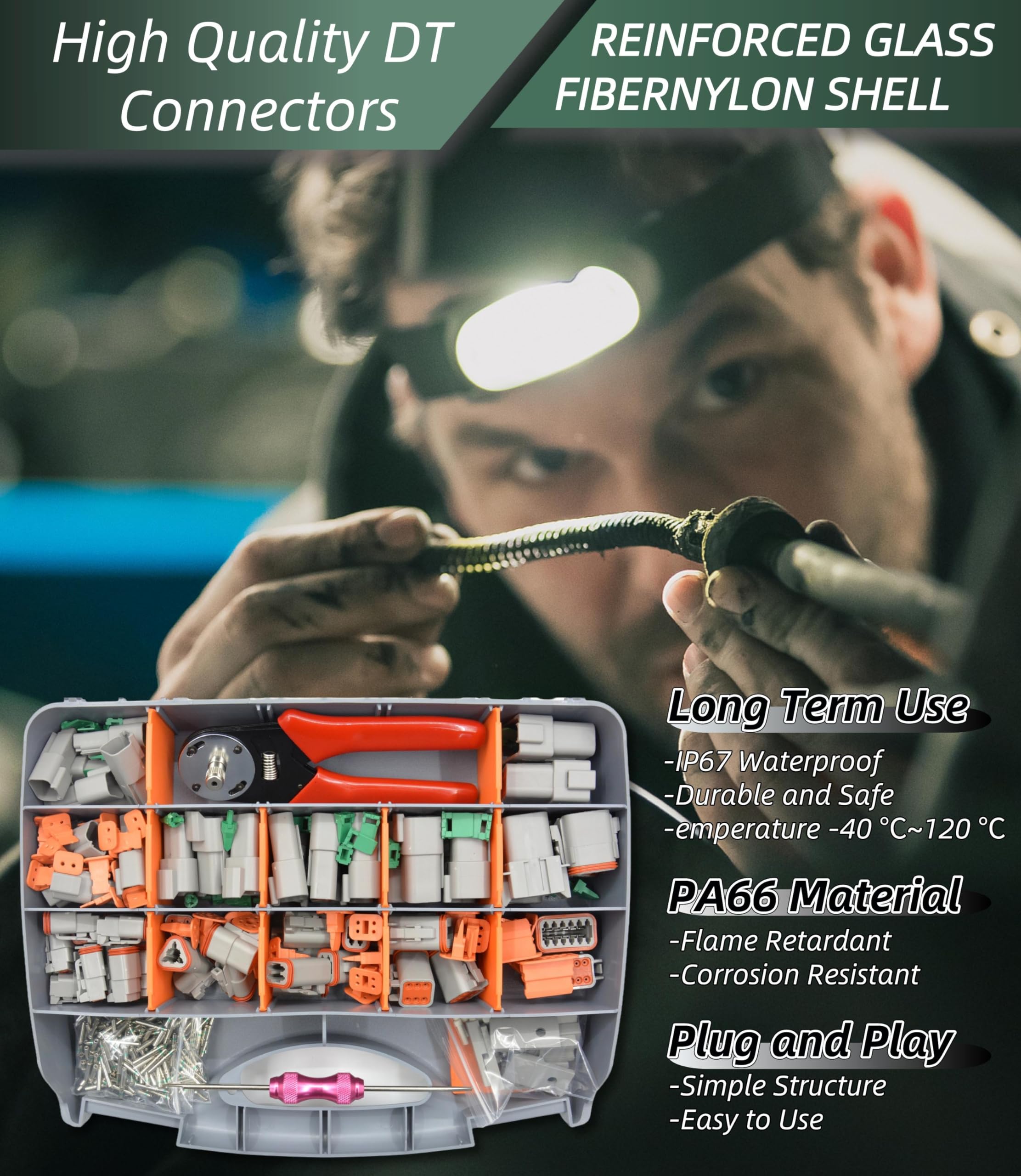 482 PCS DT Deutsch Connector Kit - 2 3 4 6 8 12 Pin Waterproof Automotive Electrical Connectors with Crimping & Removal Tools, 16# Solid Contacts for Car, Truck, RV & Marine Wiring Repairs