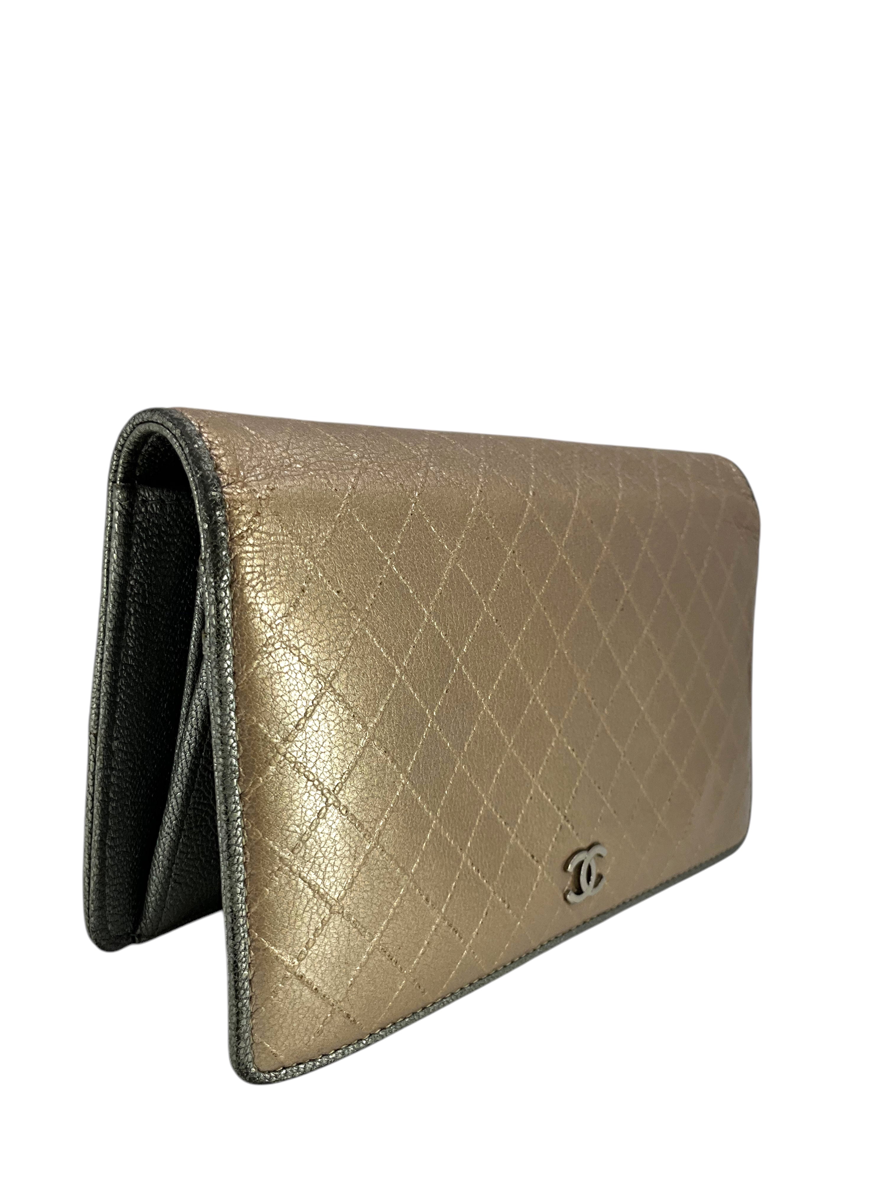 CHANEL Metallic Quilted Bifold Long Wallet for Women - Luxury Leather Credit Card Holder & Cash Organizer - Perfect for Everyday Use, Travel, and Gift Giving