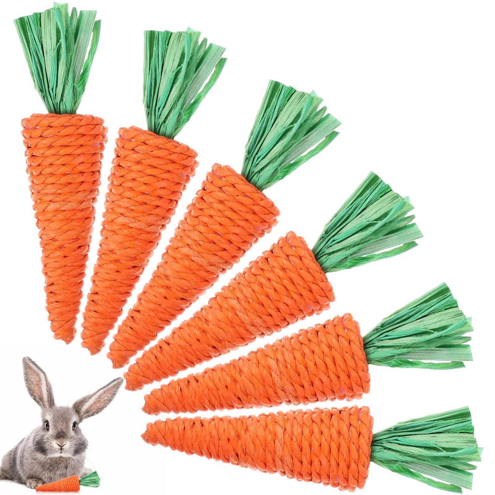 Didiseaon 6pcs Bunny Teething Toys - Carrot Rabbit Chew Toys for Small Animals, Guinea Pig, Hamster, Rat, Gerbils & Chinchilla - Safe Molar Gnawing Treats with Straw Grass for Dental Health and Stress Relief