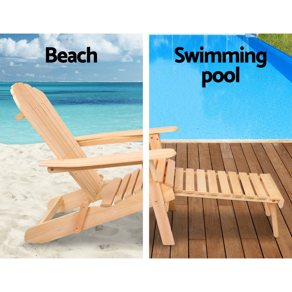 2-Piece Adirondack Outdoor Chairs Set - Natural Wood Patio Sun Loungers for Garden, Backyard, Poolside & Beach Relaxation