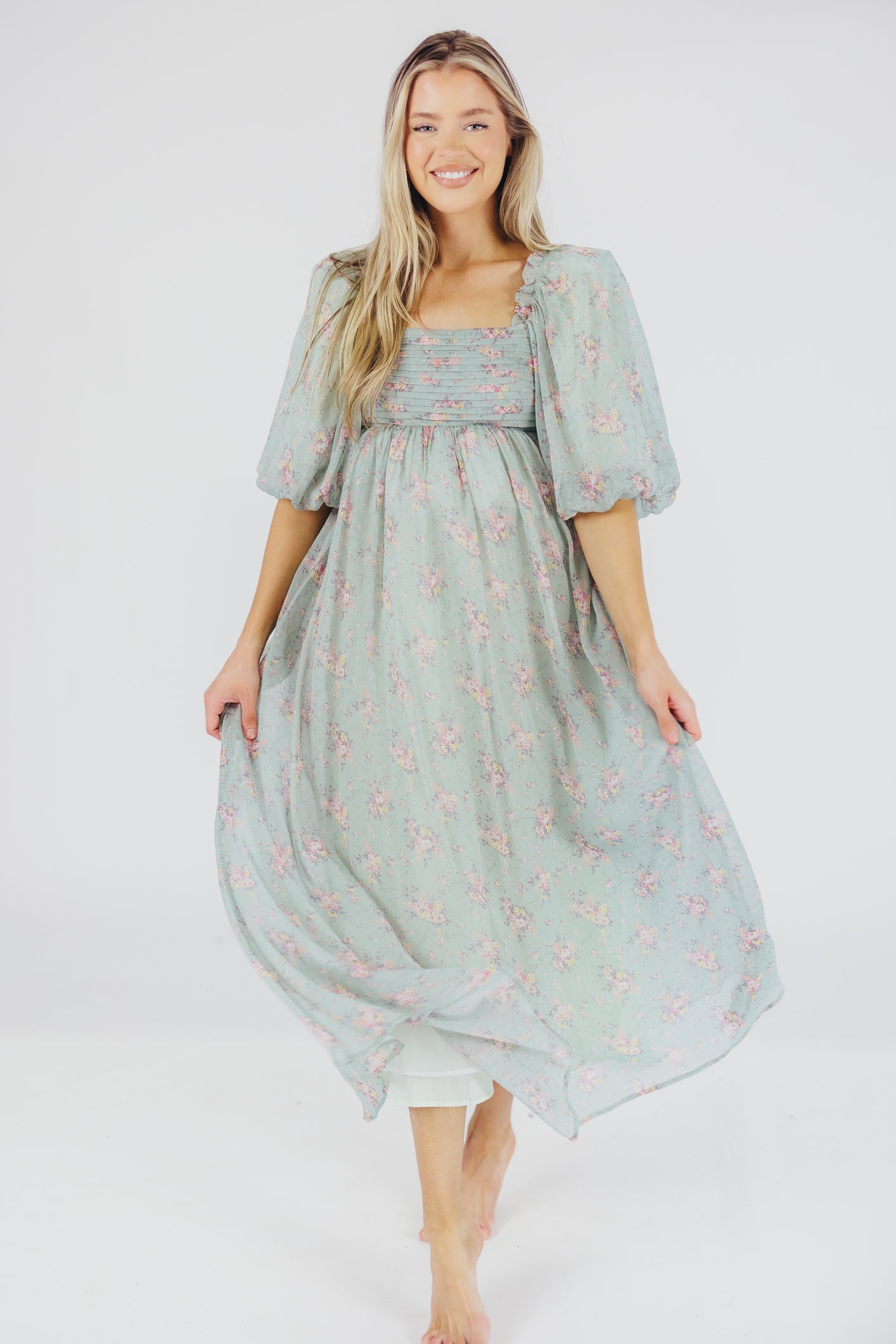 Melody Maxi Dress - Turquoise Floral Print, Bump Friendly & Inclusive Sizing (S-3XL) | Perfect for Maternity, Beach Vacations & Summer Weddings