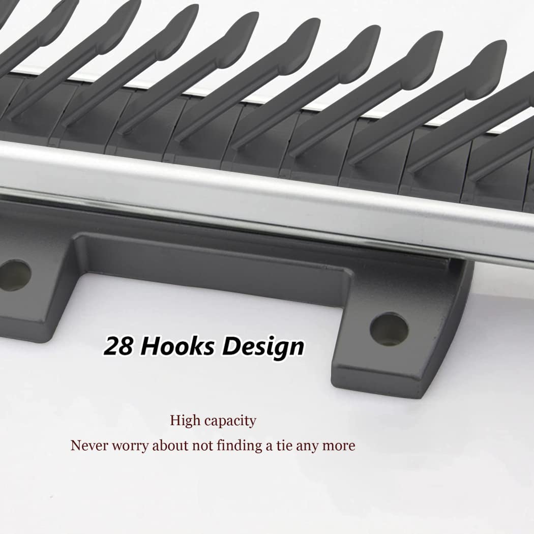 Extendable Sliding Closet Organizer - 28 Hook Pull-Out Tie Rack for Ties, Scarves & Belts | Space-Saving Side Mount Wardrobe Storage Solution | Perfect for Closet, Bedroom & Office Organization