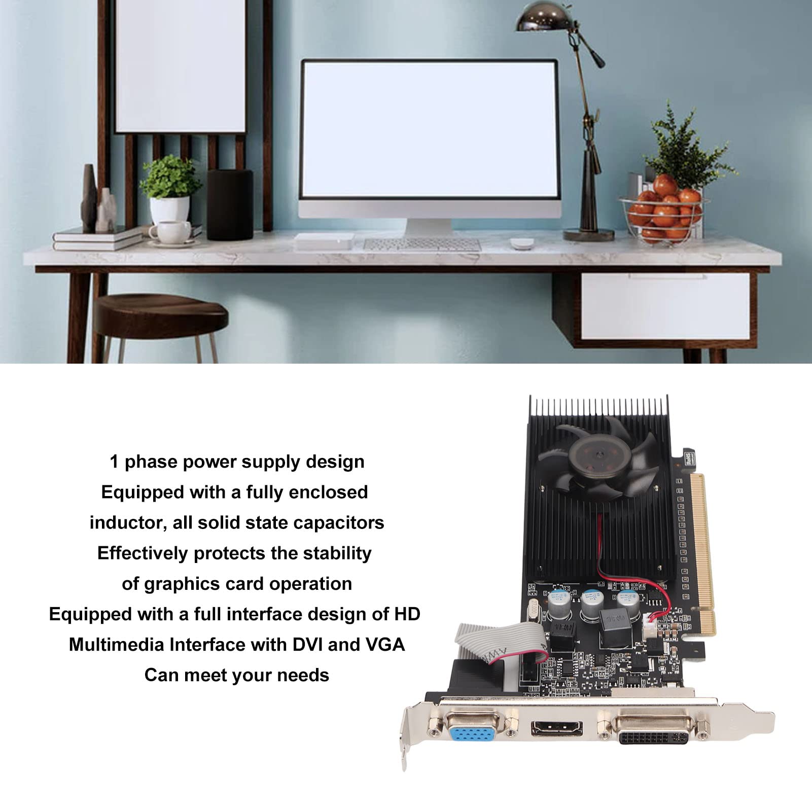 GT610 2GB DDR3 64bit 1000MHz Low Profile Graphics Card - HDMI/VGA/DVI Outputs, Plug & Play - Ideal for Home Office, Media PCs & Light Gaming