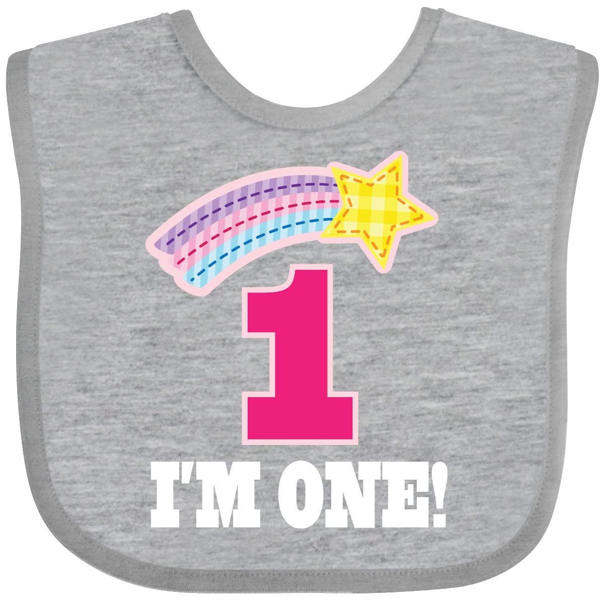 Inktastic 1st Birthday Bib for 1 Year Old Girls - Rainbow Star Design - Soft & Absorbent Baby Drool Bib for Feeding, Parties & Photo Shoots