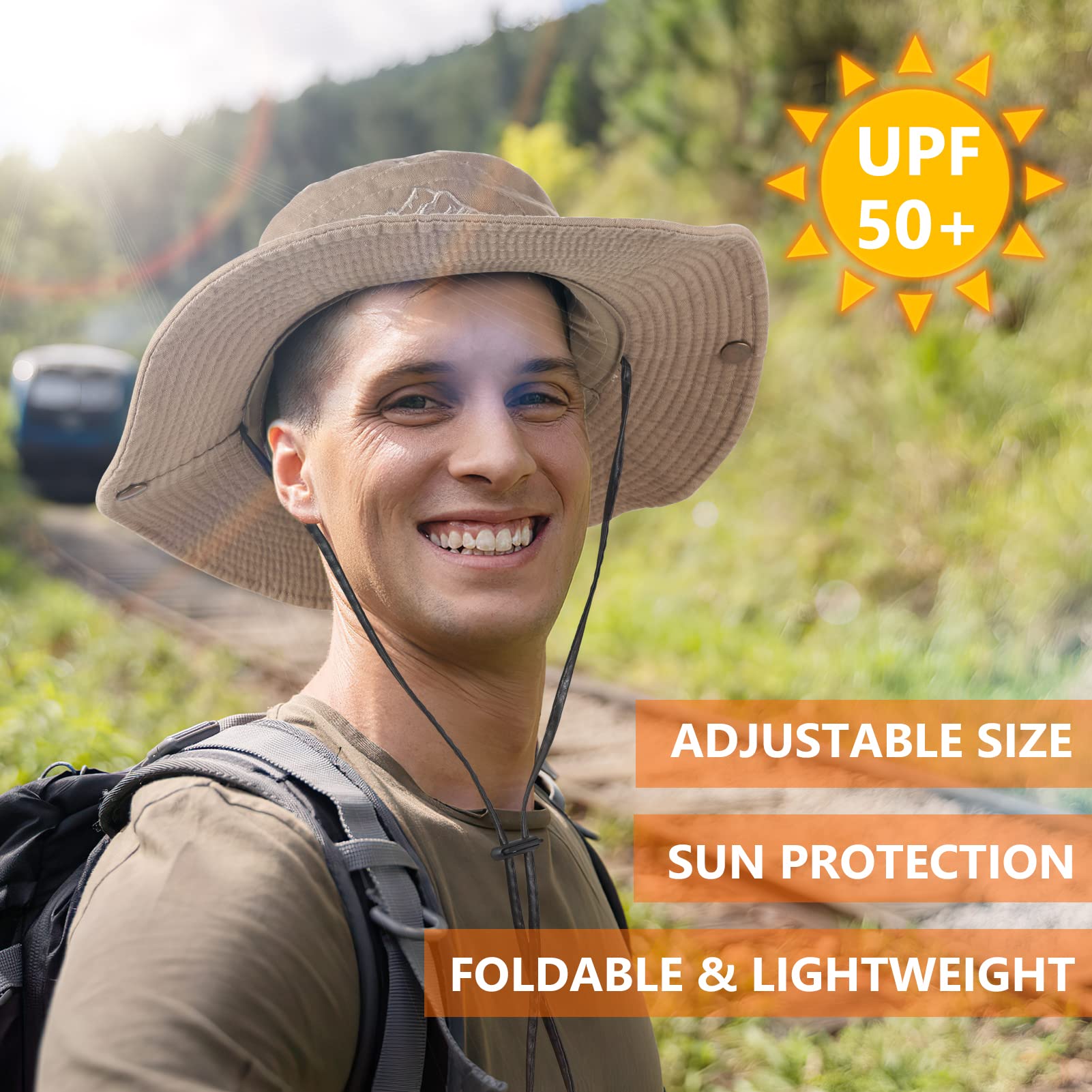UPF 50+ Sun Hat for Men & Women - Wide Brim Bucket Fishing Hat with Neck Flap, Safari Boonie Hat for Outdoor Activities, Beach, Hiking, and Travel