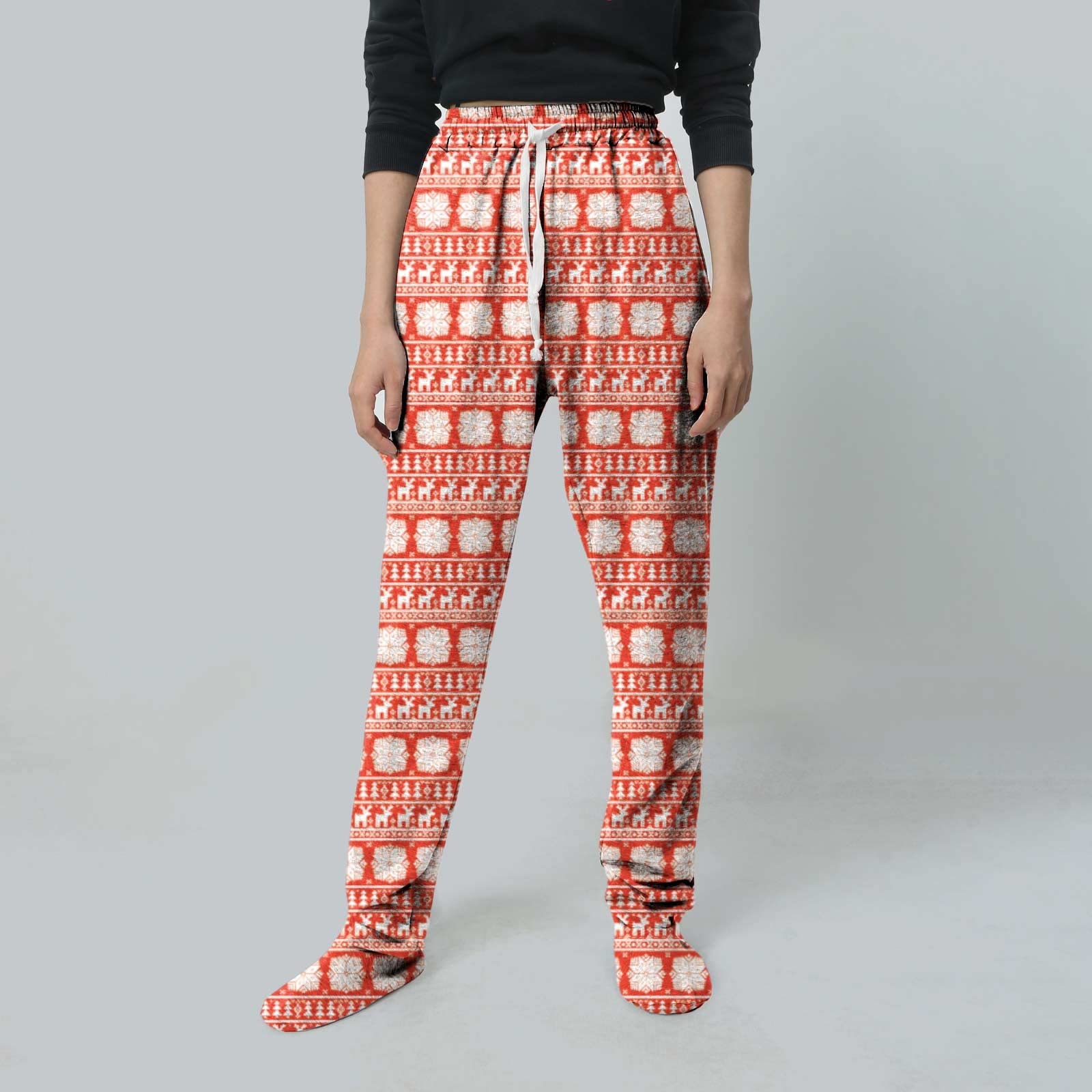 Women's Fleece-Lined Footed Sweatpants with Elastic Waist & Drawstring - Cozy Buffalo Plaid Pajama Pants for Winter - Lounge, Sleep & Home Comfort Wear