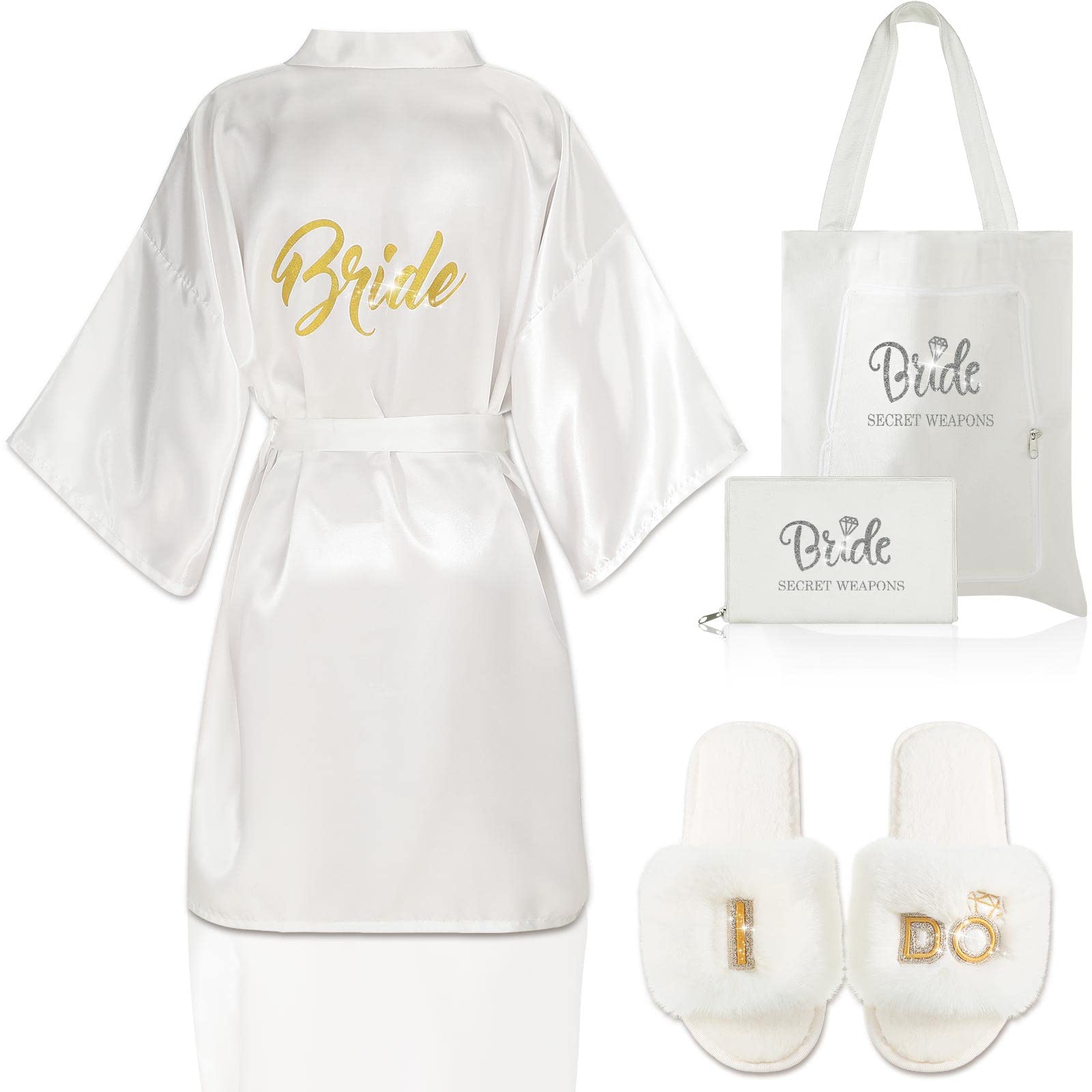 Bride Wedding Slippers & Satin Robes Set - Bridal Party Gifts for Bride & Bridesmaids