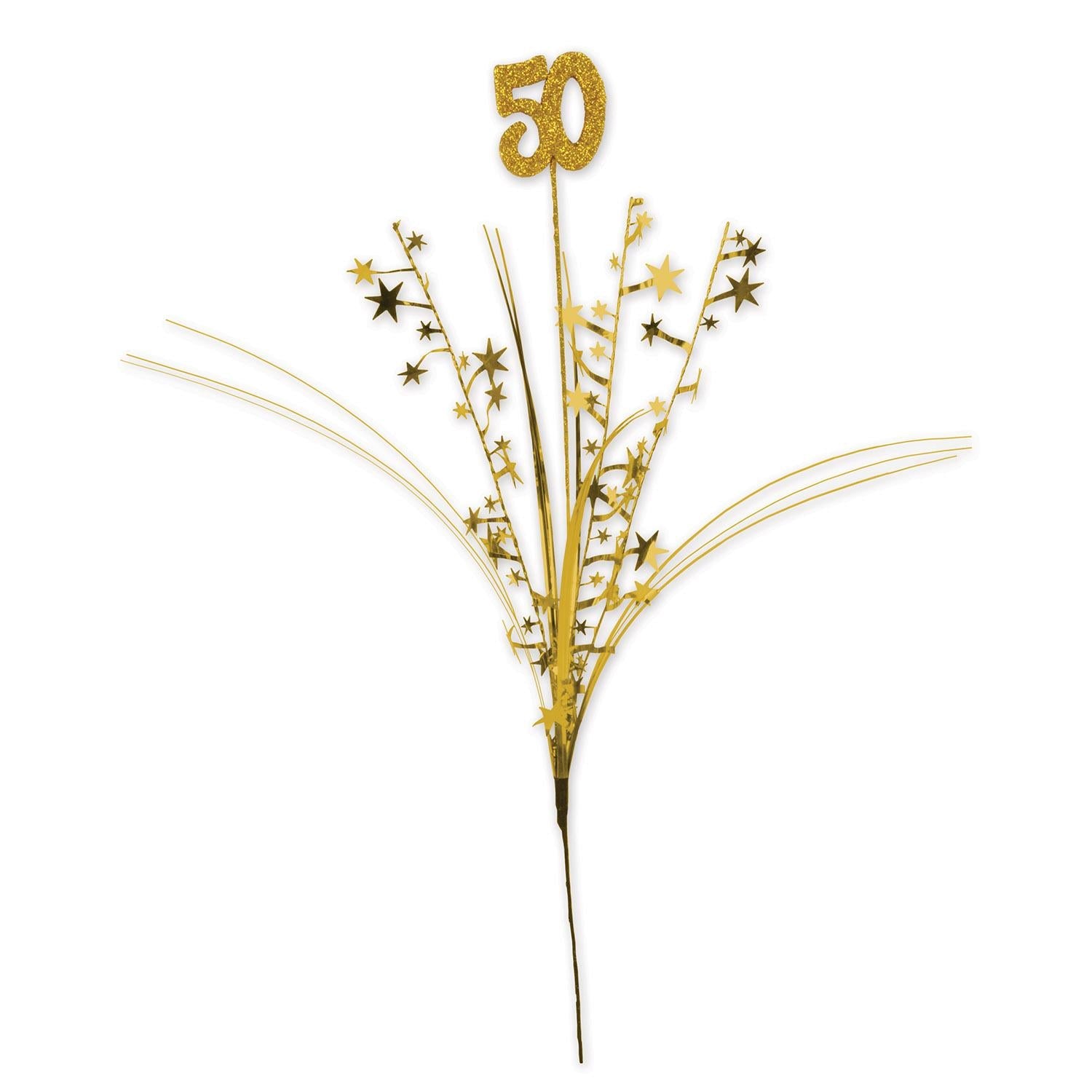 12-Piece Beistle Glittered 50th Anniversary Metallic Star Spray in Gold - Perfect for Party Decorations, Birthday Celebrations & Special Events