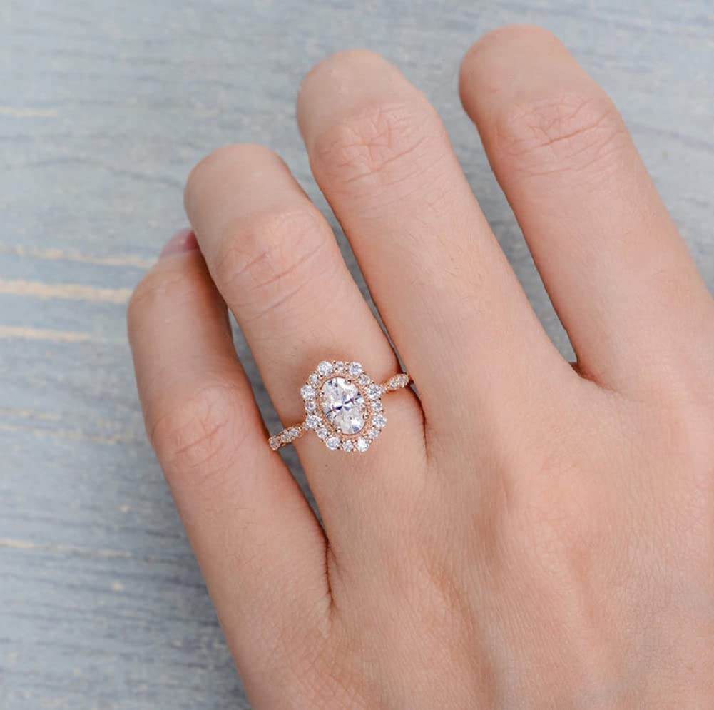 3D Rose Gold Oval Moissanite Simulated Diamond Ring - Size 10 | Elegant CZ Zircon Engagement Ring for Women | Perfect for Weddings, Anniversaries & Special Occasions