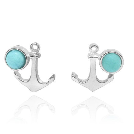 Larimar Anchor Stud Earrings - Dainty Nautical Jewelry for Women - Perfect for Everyday Wear & Beach Outfits