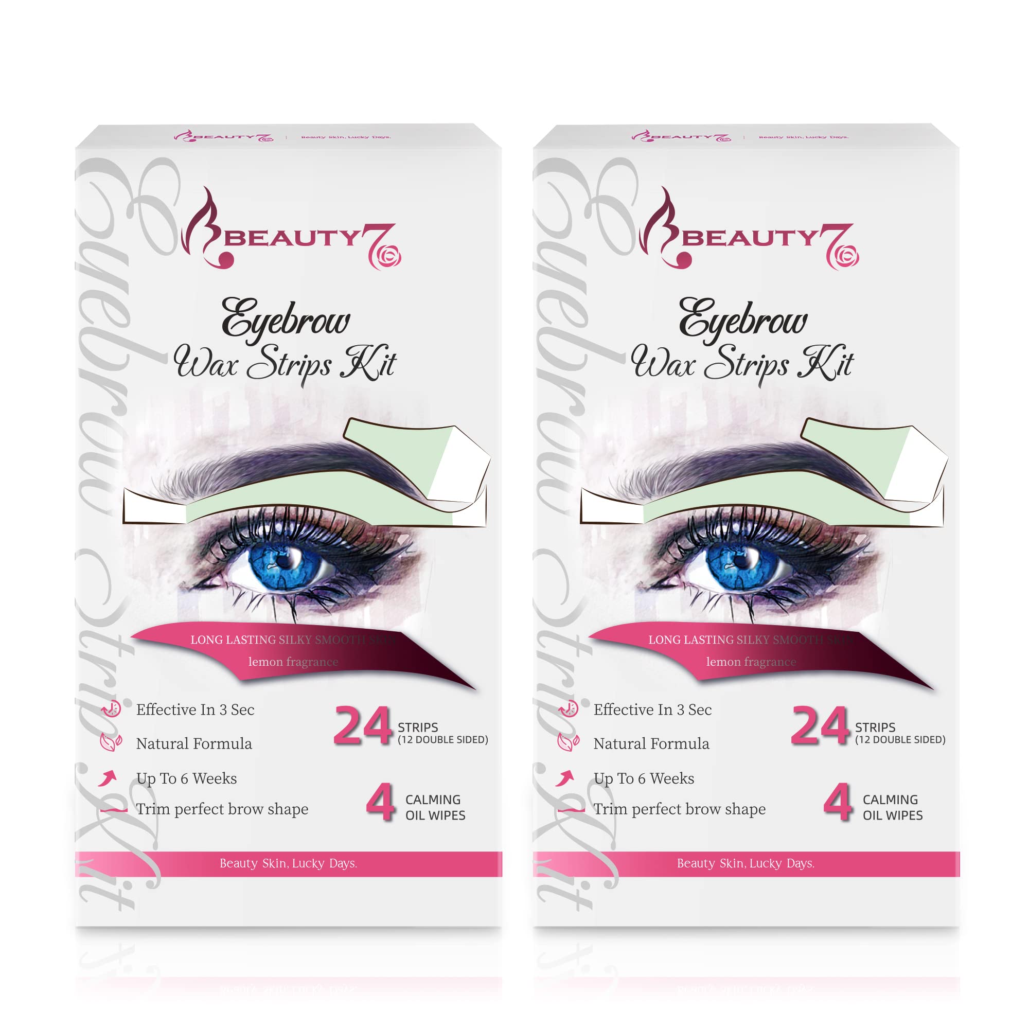 Beauty7 Wax Strips Kit for Sensitive Skin - 24 Strips & 4 Calming Oil Wipes, Facial Hair Removal for Eyebrows & Lips, At-Home Waxing for Women - Perfect for Smooth Skin Care & DIY Beauty Routine