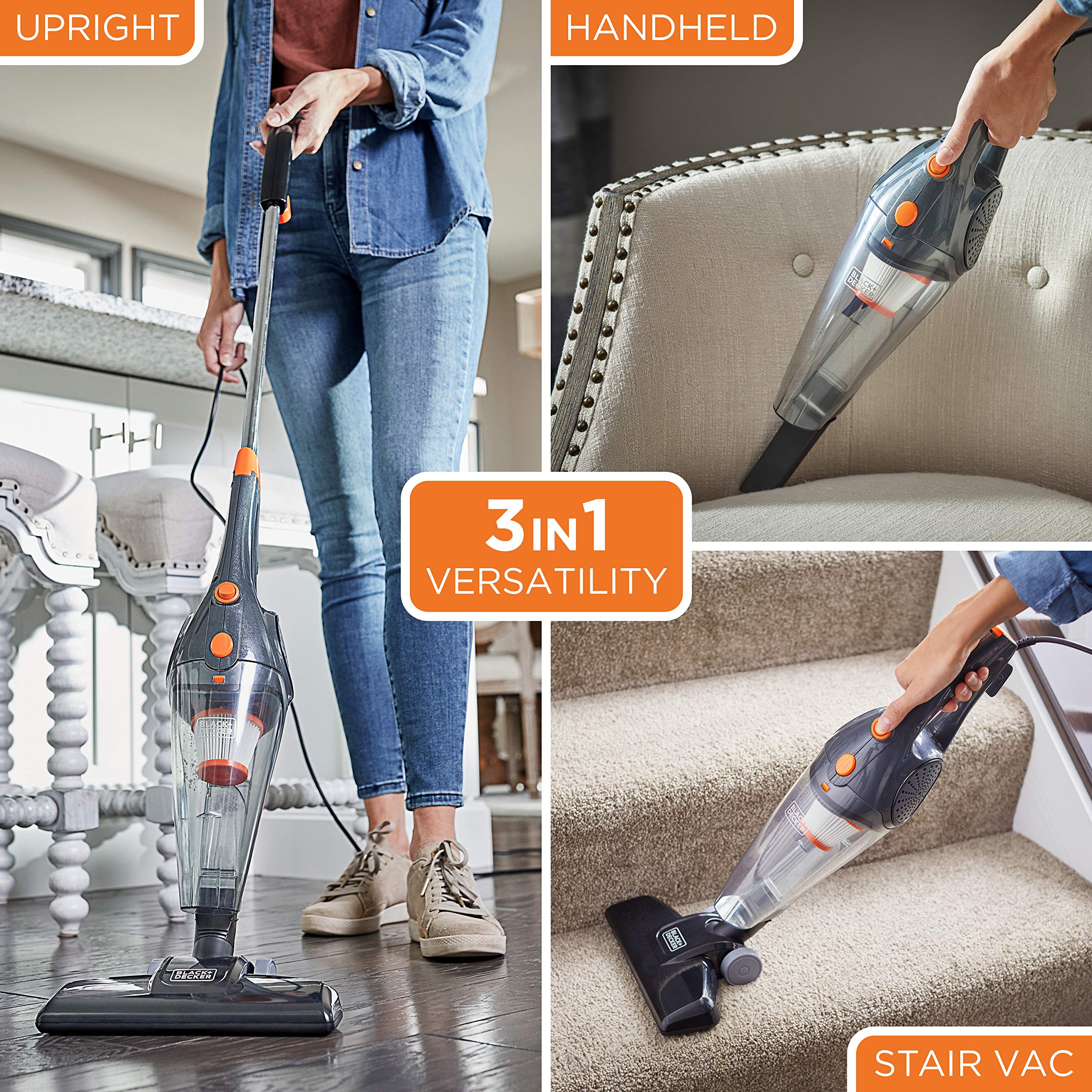 BLACK+DECKER BDXHHV005G 3-in-1 Cordless Handheld Vacuum Cleaner - Lightweight, Powerful Suction for Home, Car & Pet Hair Cleaning (Gray)
