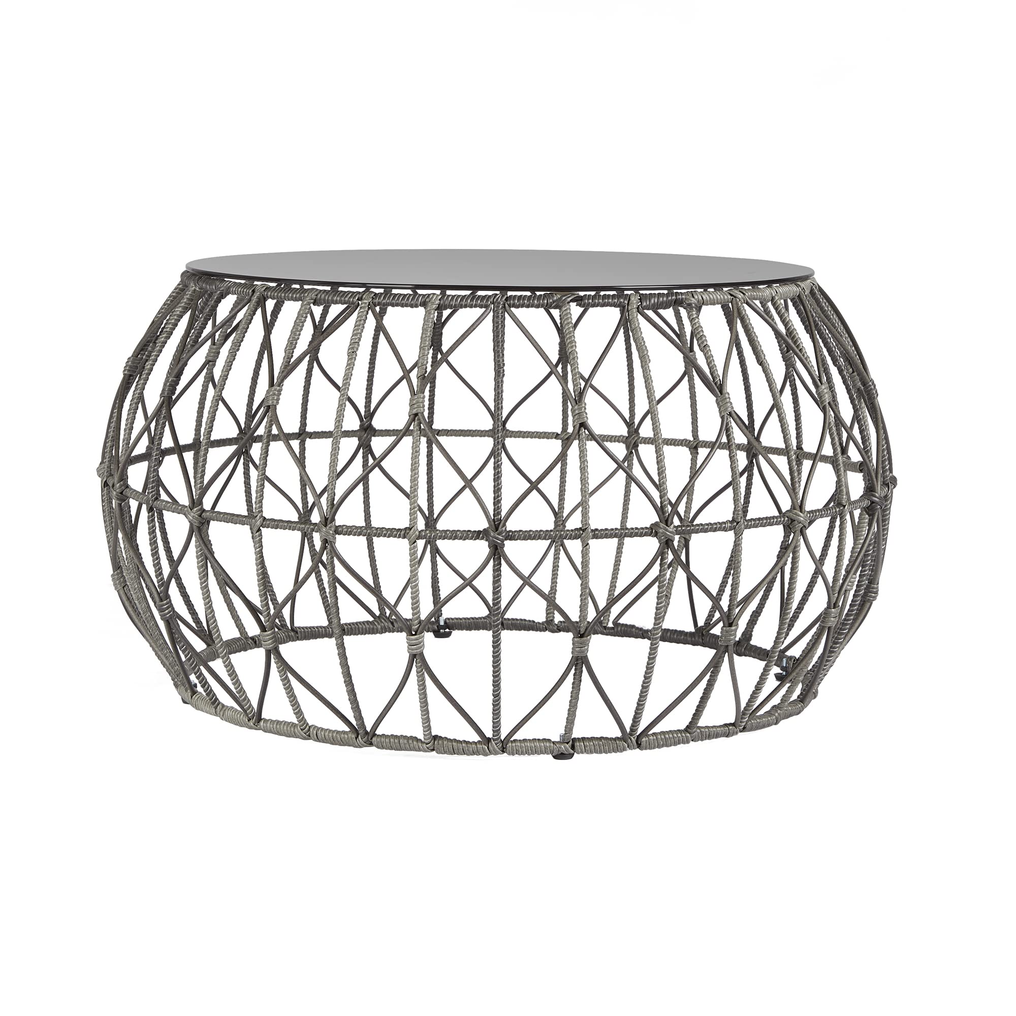 Blake Round Iron and Glass Outdoor Accent Table - Patio Side Table for Garden, Poolside & Balcony Decor
