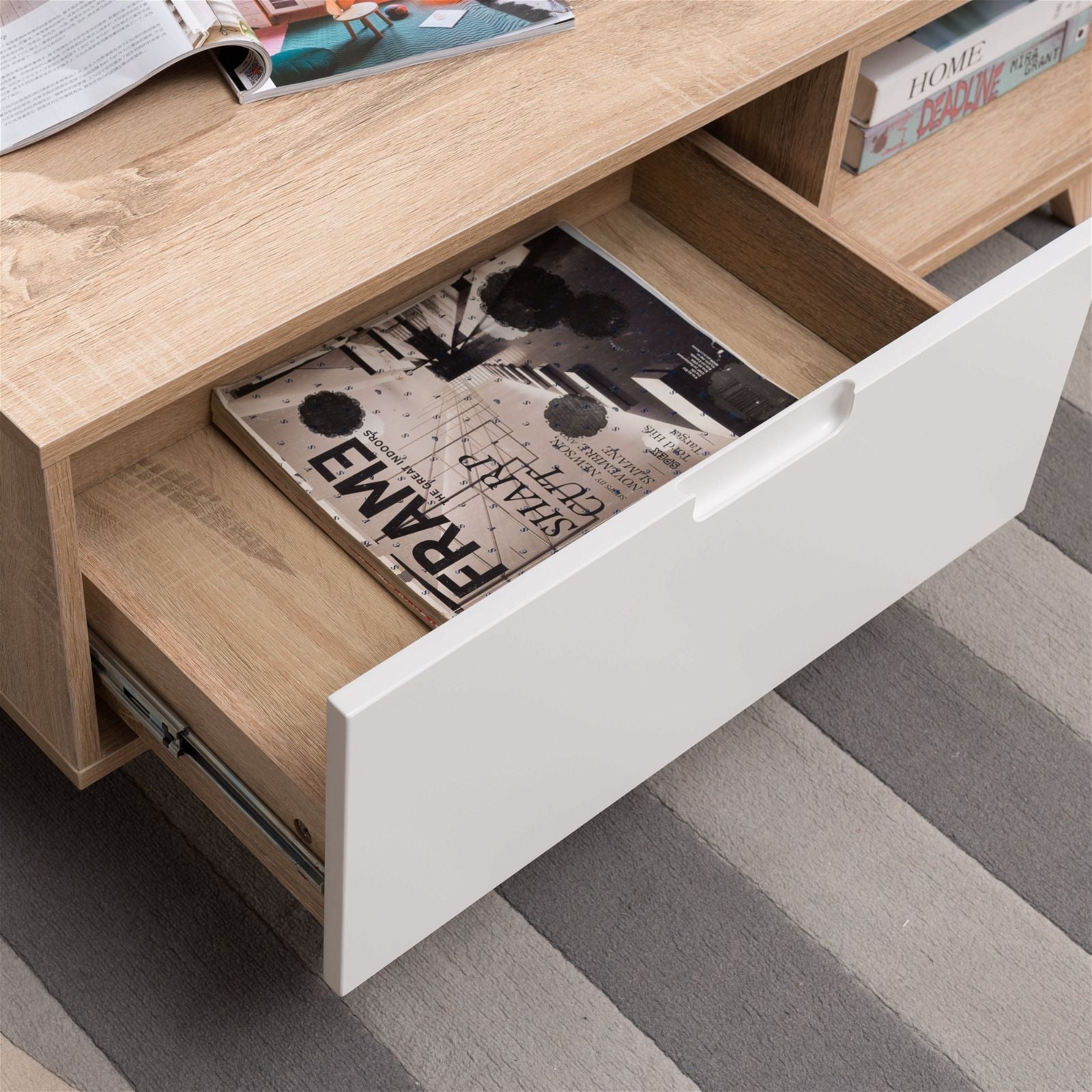 Stylish Tuscany Coffee Table 1200mm - Solid Oak Wood with White Finish by Criterion | Perfect for Living Room, Lounge & Home Decor