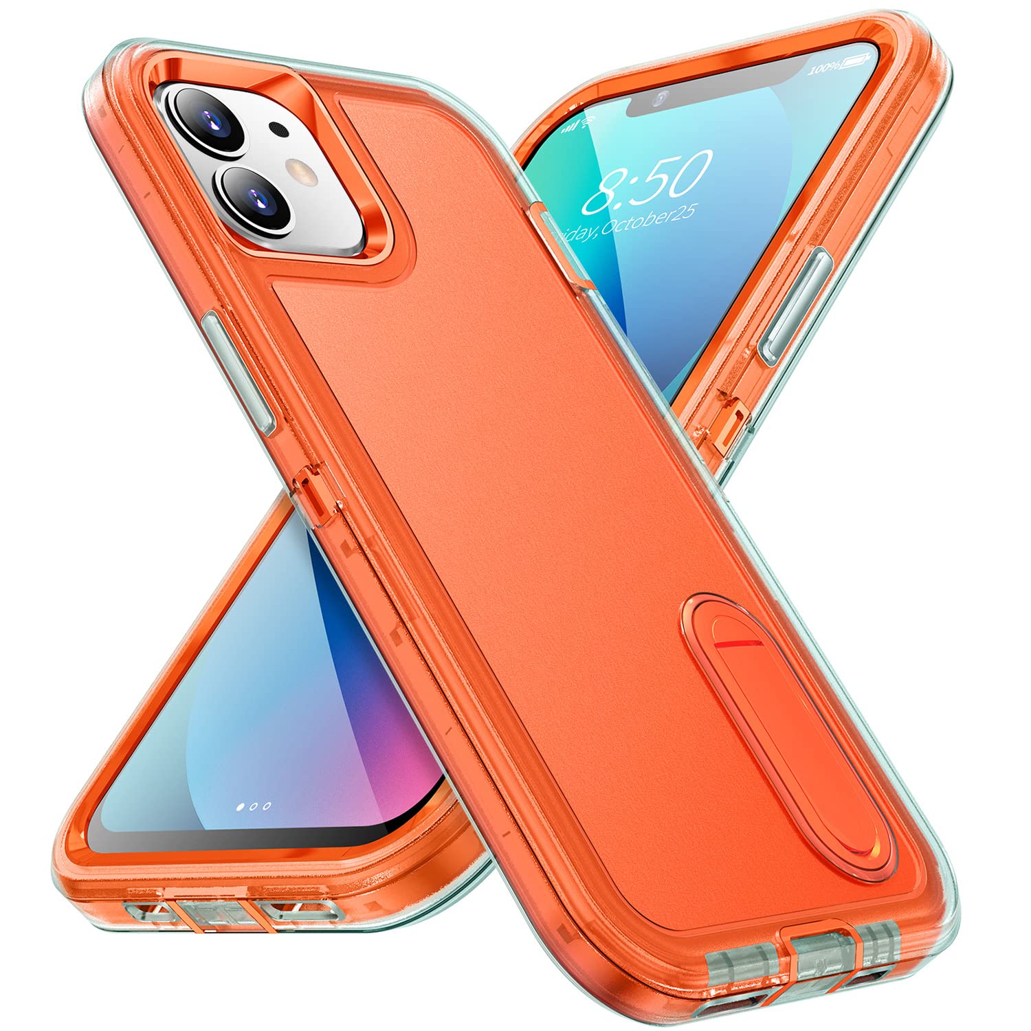 AFARER Shockproof iPhone 11 Case with Kickstand - Military Grade Drop Protection, 3-Layer Heavy Duty Phone Cover, Dustproof Design for iPhone 11 (Orange) - Perfect for Outdoor Activities, Work & Travel