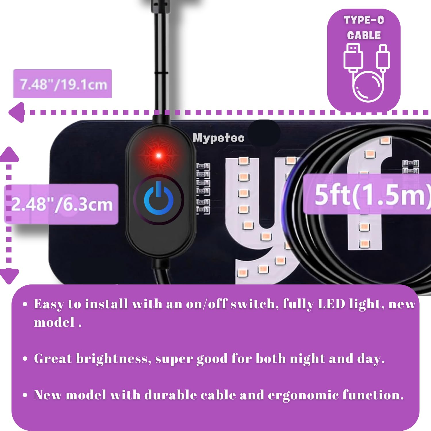 Pink Car Windshield Light Sign with Suction Cups, USB-C Cable & Touch Dimmer - Easy Brightness Control for Night Driving, Road Trips & Emergency Signaling