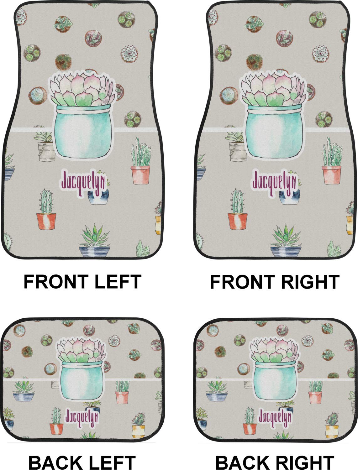Custom Cactus Car Floor Mats Set - 2 Front & 2 Back Mats, Personalized for Your Vehicle | Perfect for SUV, Truck & Sedan Interior Protection