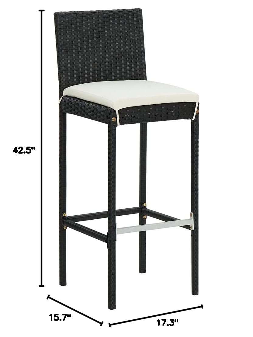 4-Piece Black Poly Rattan Garden Bar Stools with Cushions - Perfect for Outdoor Patio, Deck, Poolside & Backyard Relaxation