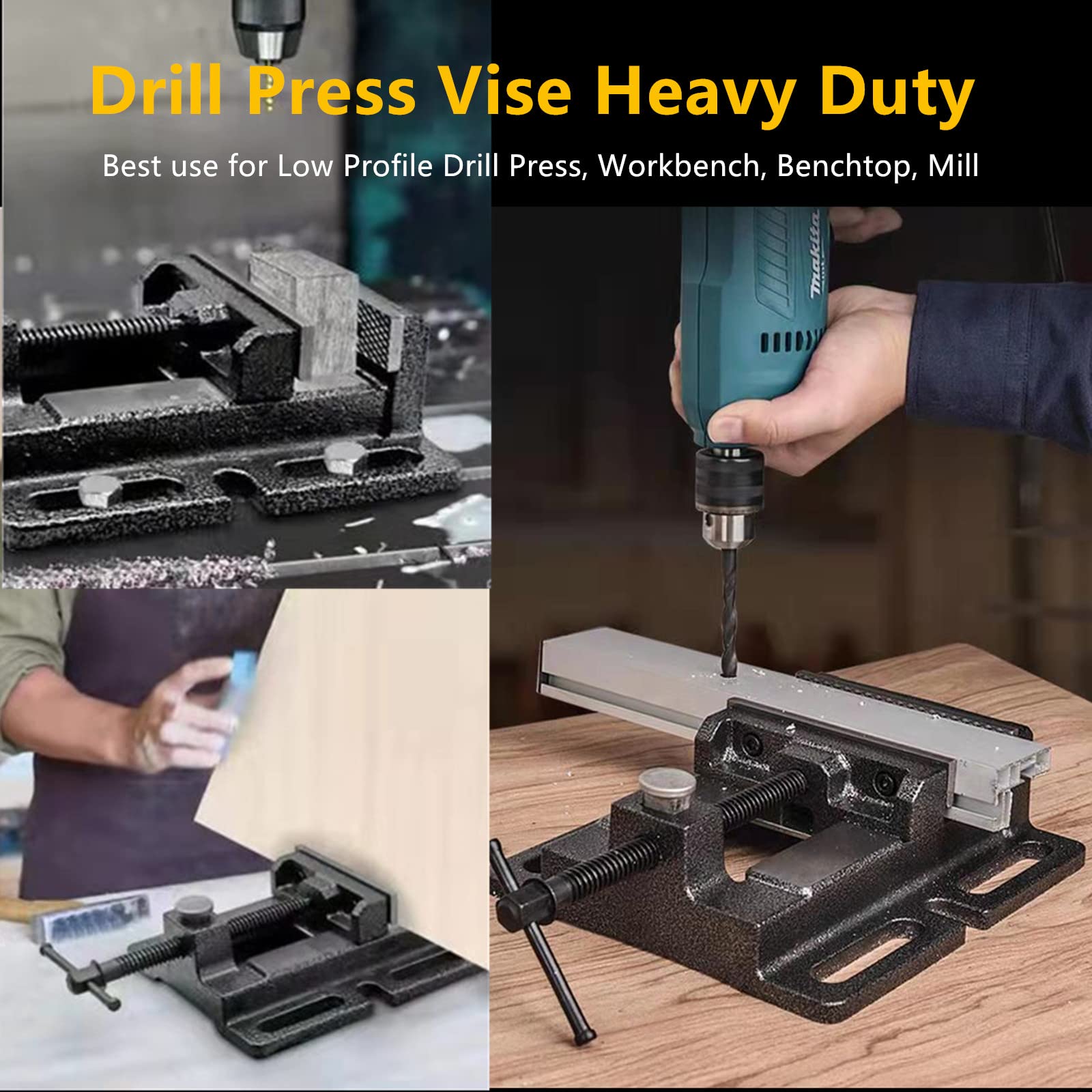 3'' Drill Press Vise - Quick Release Clamp-on Bench Vise with Slotted Base | Heavy Duty for Woodworking, Metalworking & Milling | Low Profile Design for Benchtop & Drill Press | Perfect for DIY Projects, Carpentry & Metal Fabrication