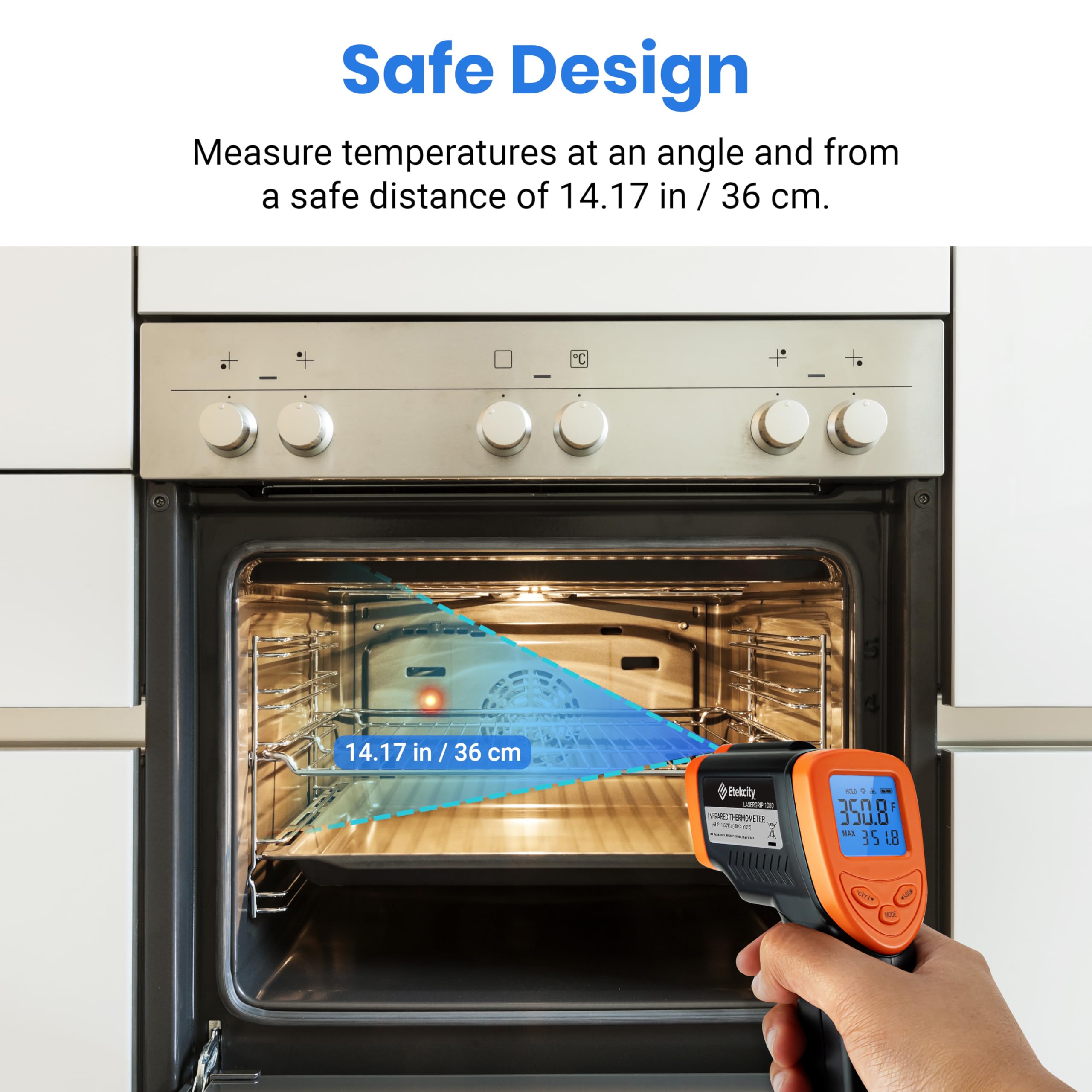 Etekcity Digital Infrared Thermometer Gun -58°F to 1130°F, Non-Contact Laser Temperature Gun for Cooking, HVAC, Automotive & Industrial Use, Fast & Accurate IR Temp Gun for Grilling Meat, Pizza Oven, Engine, Home & Kitchen Appliances (Orange) - Perfect for BBQ, Baking, HVAC Maintenance & DIY Projects
