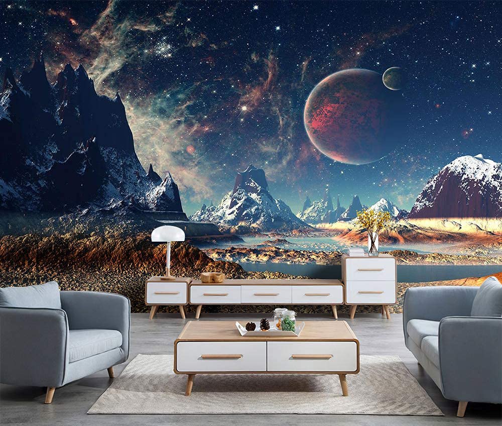 Psychedelic Galaxy Space Tapestry Wall Hanging - Hippie Astronaut Moon & Mountain Desert Landscape Art - Aesthetic Room Decor for Bedroom, Living Room, Dorm - Perfect for Meditation Spaces & Boho Home Decor