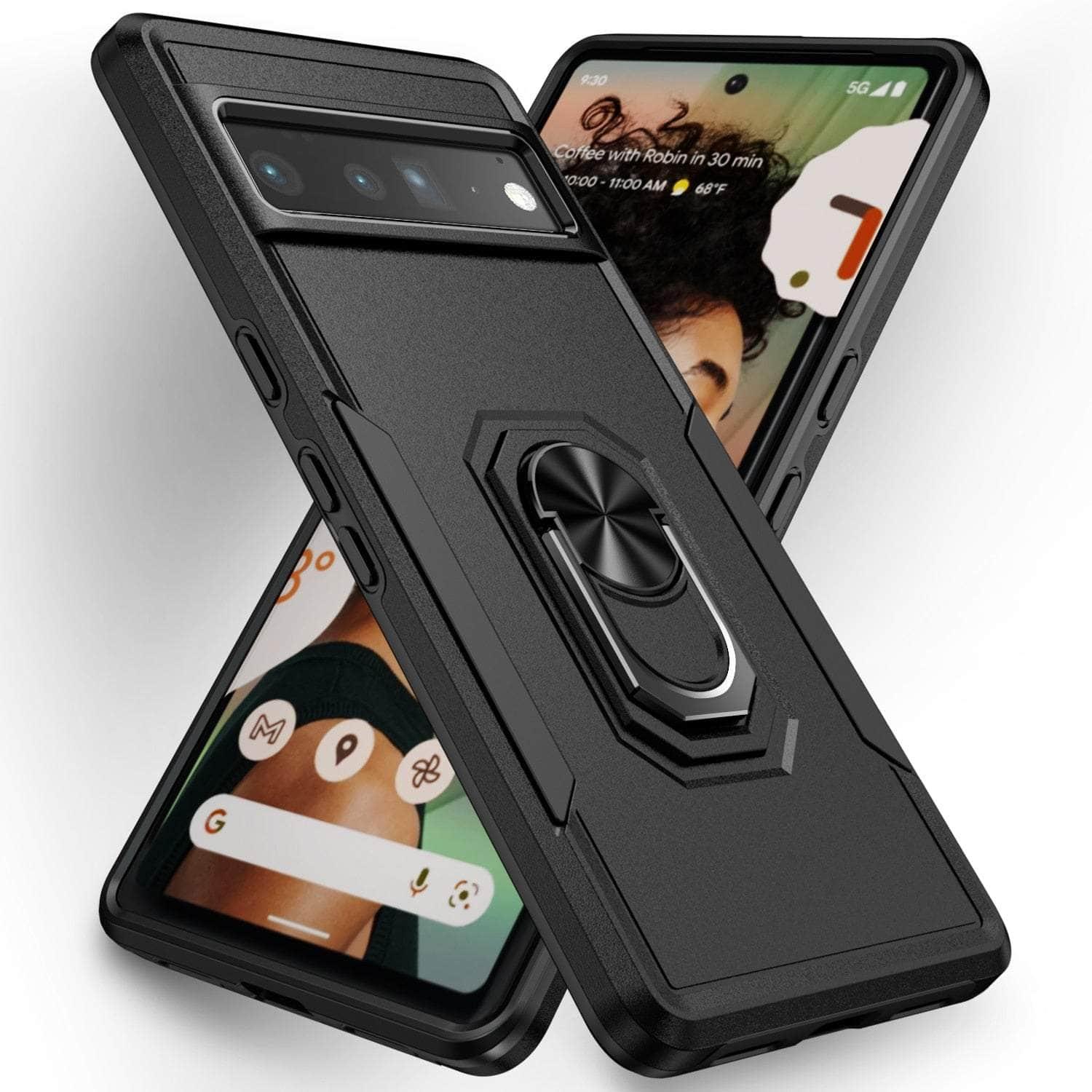 Heavy Duty Ring Bracket Case for Google Pixel 6 Pro - Shockproof Protective Phone Cover with Kickstand for Hands-Free Viewing, Gaming & Video Calls