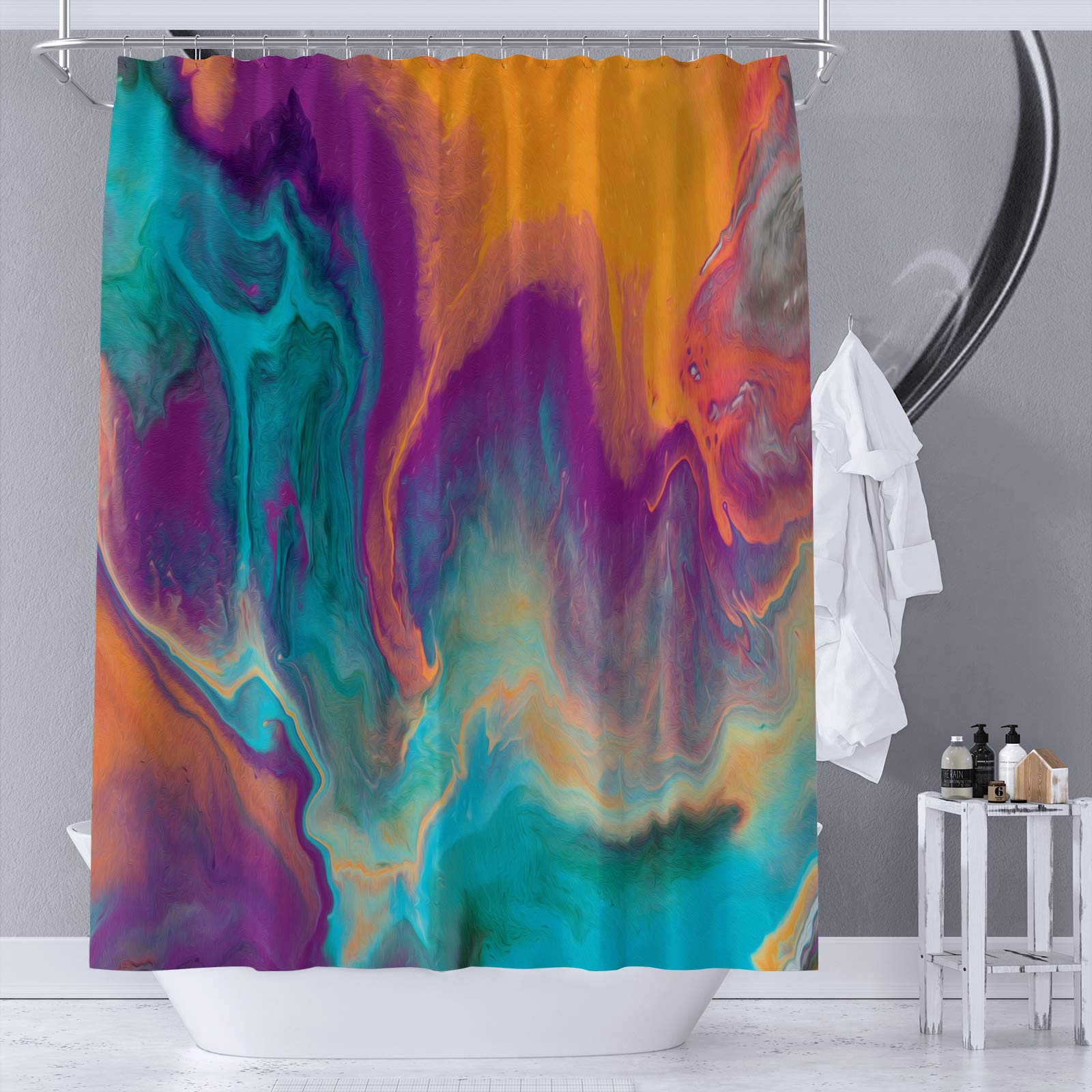 Abstract Colorful Waterproof Shower Curtain - Orange, Purple, Blue, Yellow & Teal Bathroom Decor with Hooks | 72x78 Inches | Perfect for Modern, Boho & Coastal Style Bathrooms