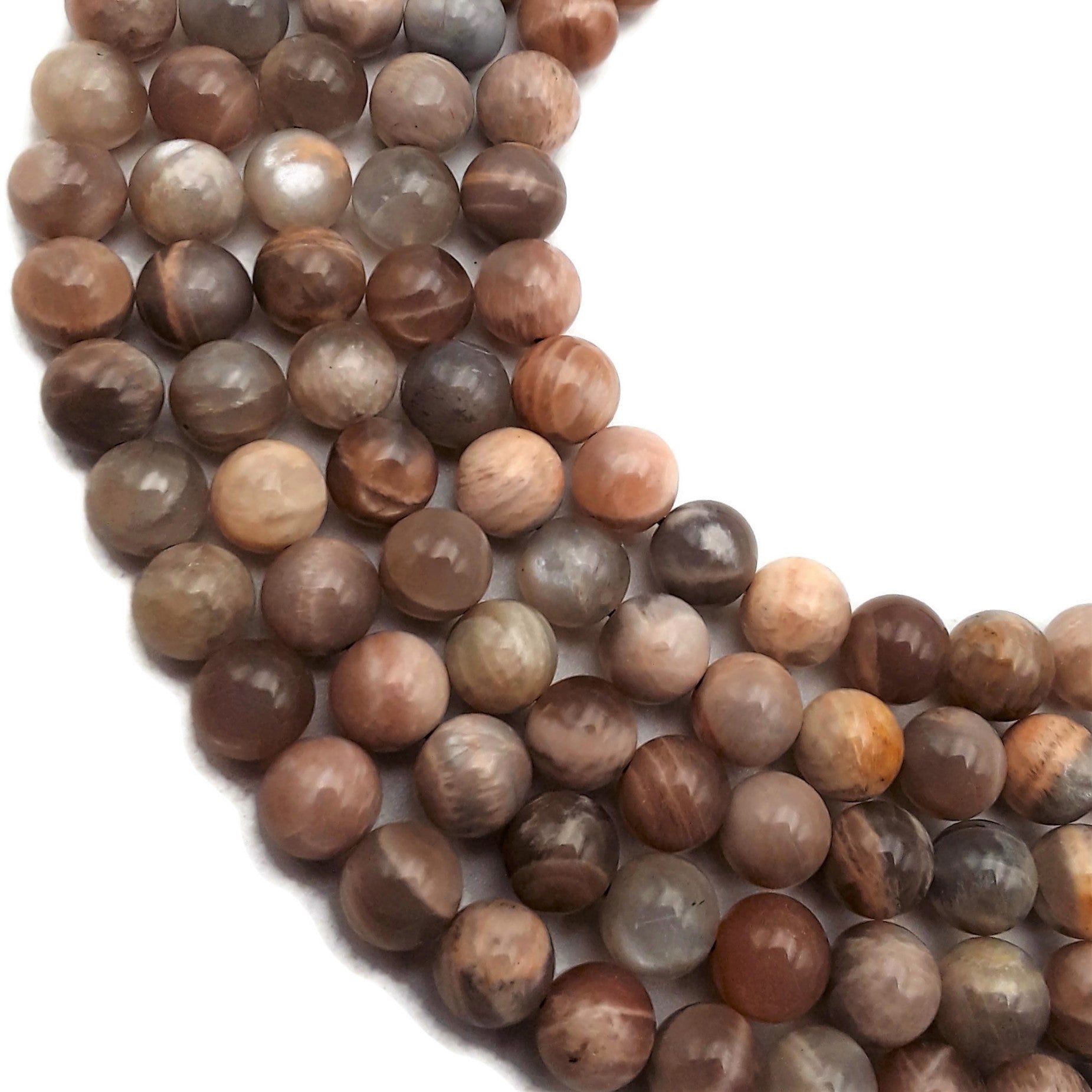 Dark Multi-Color Peach Moonstone Smooth Round Beads 5mm 8mm 10mm 14mm 15.5 Inch Strand for Jewelry Making, DIY Bracelets & Necklaces - Perfect for Boho, Healing Crystal & Spiritual Crafts